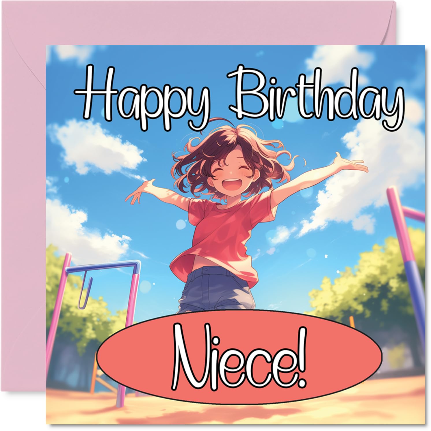 Niece Birthday Card - Anime Party - Happy Birthday Card for Niece from Auntie Uncle, 145mm Animated Character Bday Greeting Cards