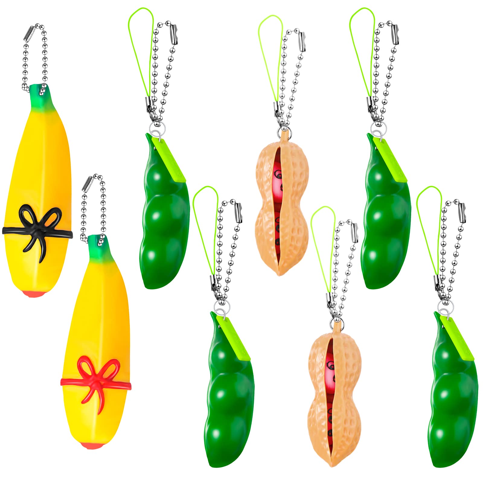 8 Pieces Sensory Fidget Toys Set Pea Popper Pea Pod Banana Fidget Toys Extrusion Keychain for Teens and Adults Release Stress (Novel Style)