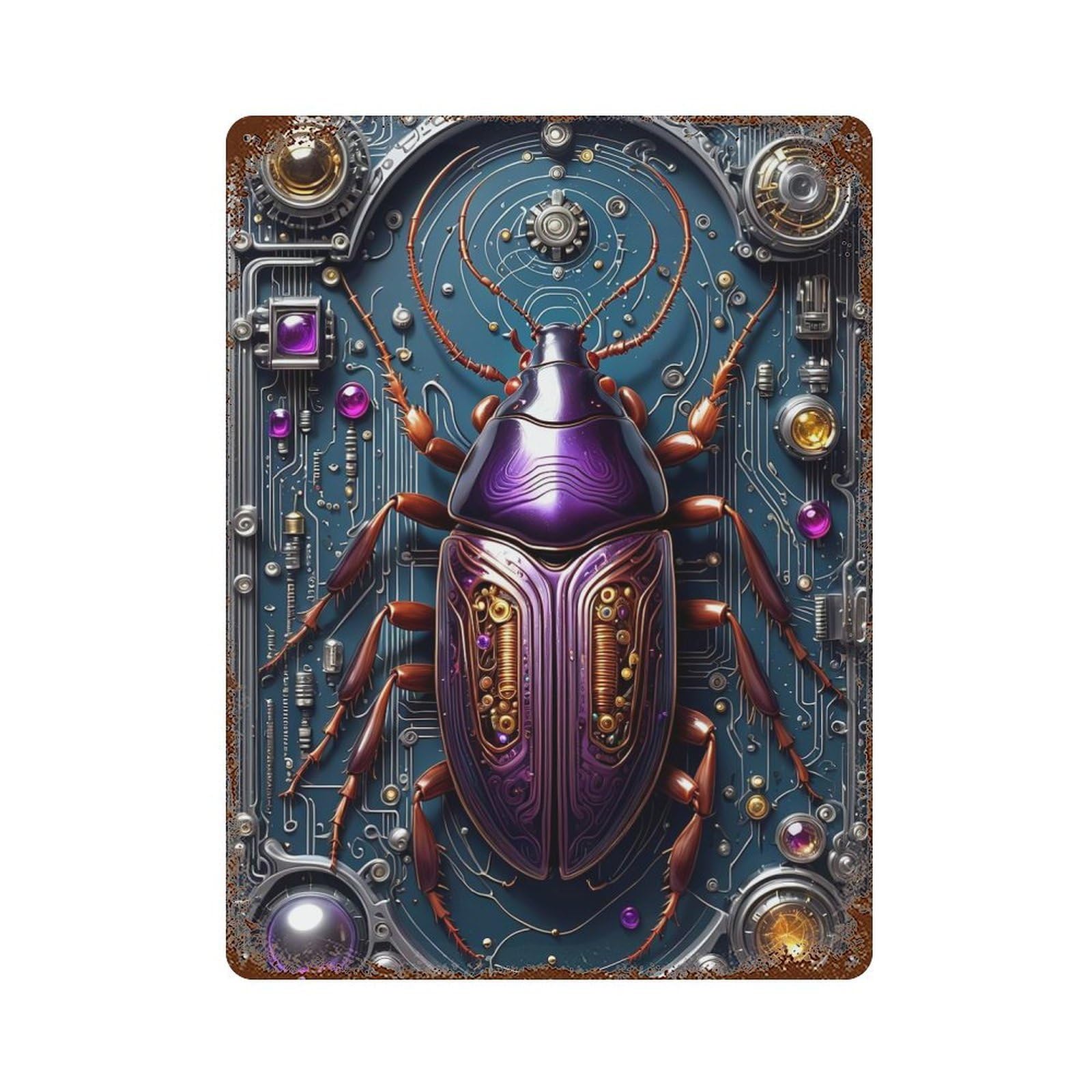 Rust Effect Cybernetic Cockroach Rusty Metal Tin Sign 15.7"x11.8", Shabby Chic Decor for Garage, Bar And Workshop Decor