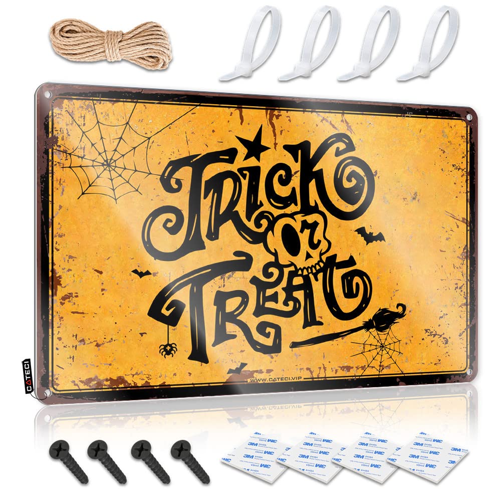 Ibwnbbusn One Color Home Bar Decor Trick Or Treat Halloween Tin Sign Funny Saying Tin Signs Vintage Decor