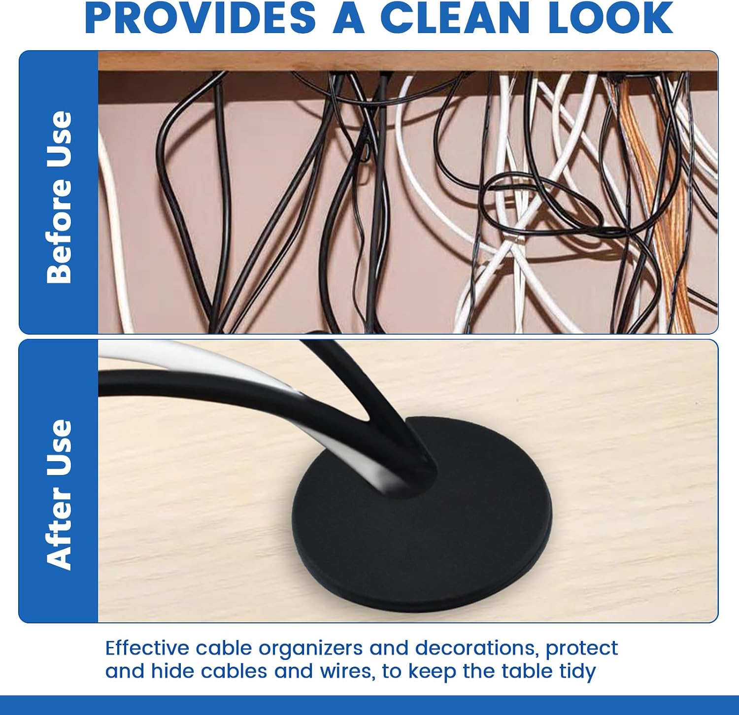 SDTC Tech 3-Pack 1 inch Desk Hole Wire Grommet Black Plastic Cable Cord Cover Organizers