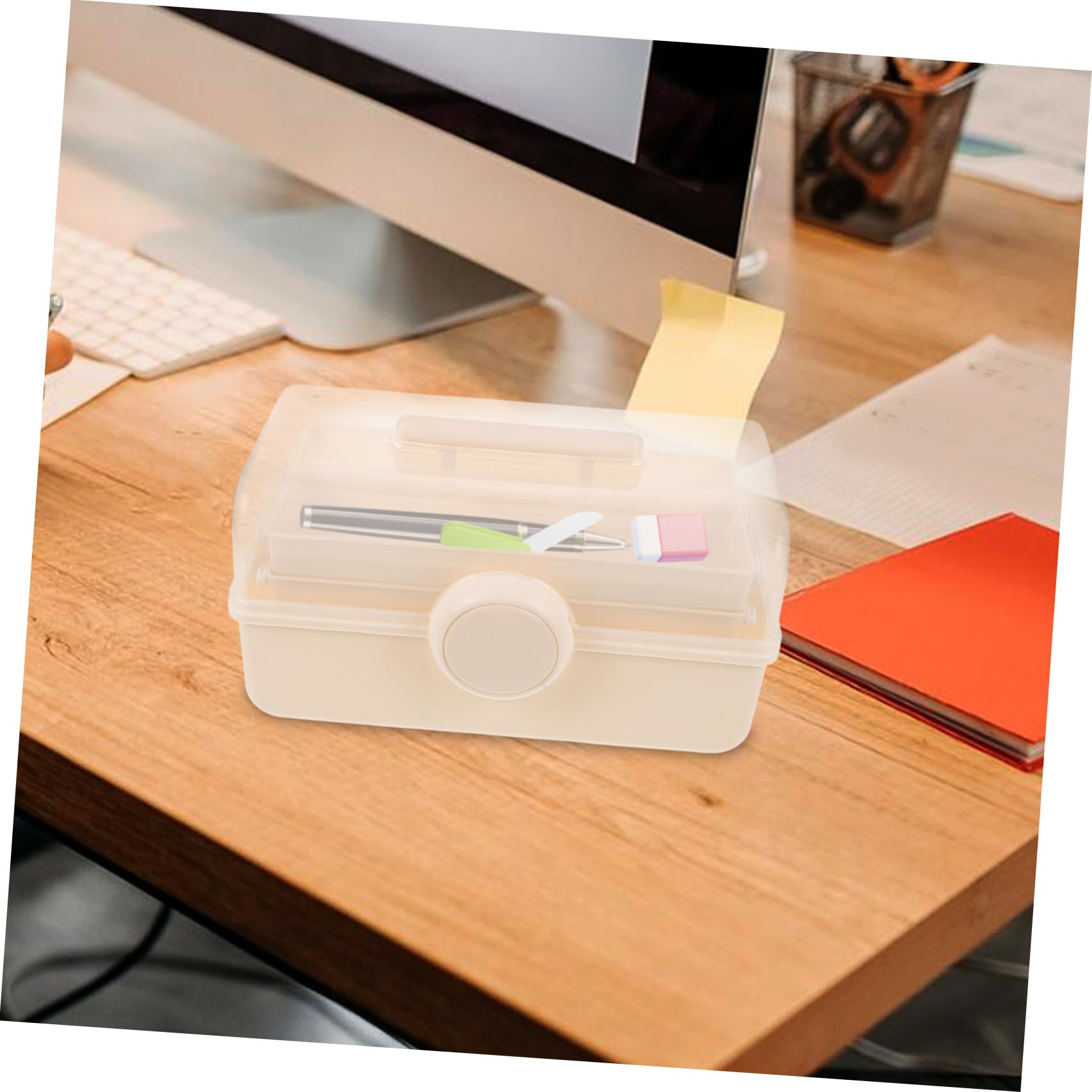 Scatola Porta Oggetti Multiuso in Plastica Coperchio Trasparente, Design Portatile, Grande Capacità per Cosmetici e Gioielli, per Campeggio e Traslochi