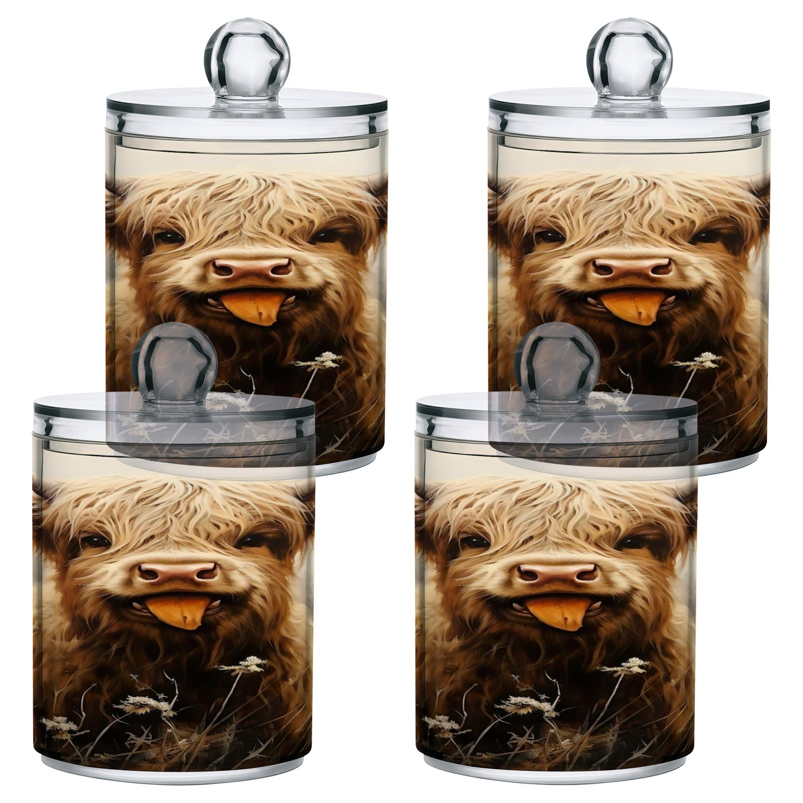GAIREG 2 Pack Toothpick Dispenser Highland Cow Sticking out Tongue Apothecary Jars Bathroom Vanity Organizer