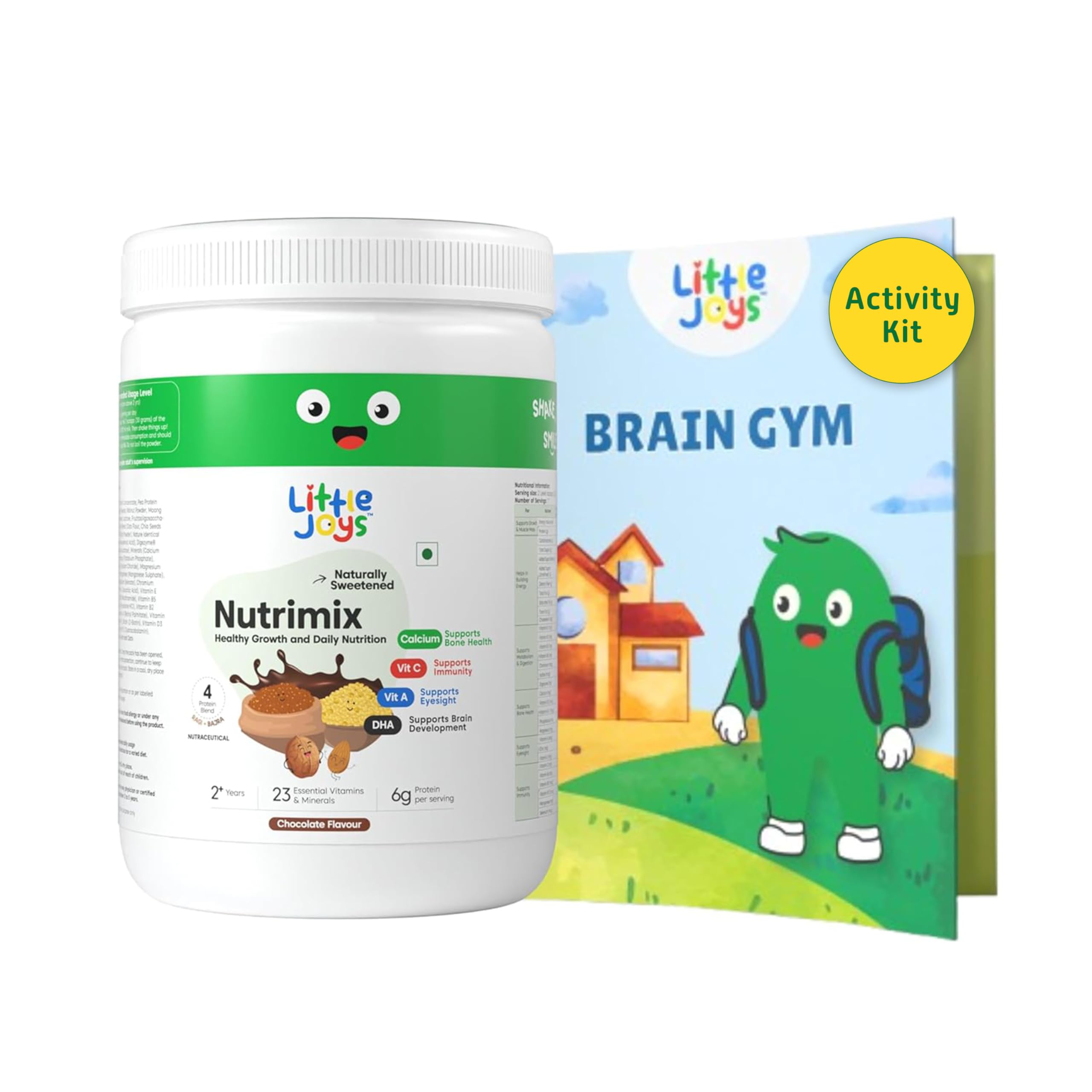Little Joys Chocolate Nutrimix 350g & Brain Gym Activity Book | 2–6 Years | Naturally Sweetened Nutrition Drink for Kids | Overall Health, Immunity & Brain Power | Boosts Screen-Free Learning |Pack of 2
