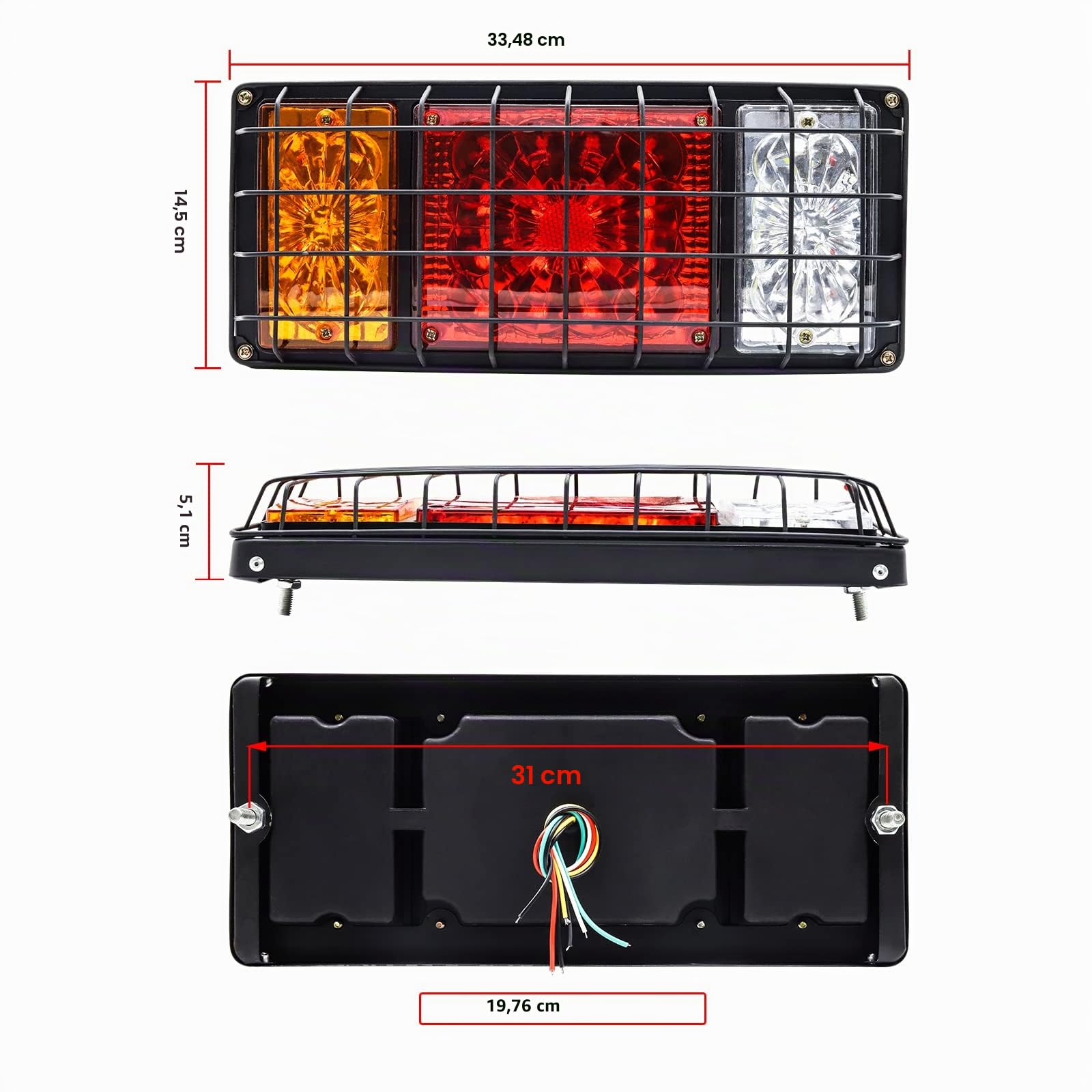 2PCS Fanali Posteriori Rimorchio,24V Luci del Rimorchio 32LED Luci Posteriori Trattore,Luce del Freno/Indicatore di Direzione/Luce di Retromarcia per Camion Caravan(con Rete in Ferro)