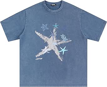 Schweres Baumwoll-T-Shirt Siebdruck Übergroße T-Shirts Grafik Vintage Boxy Fit K