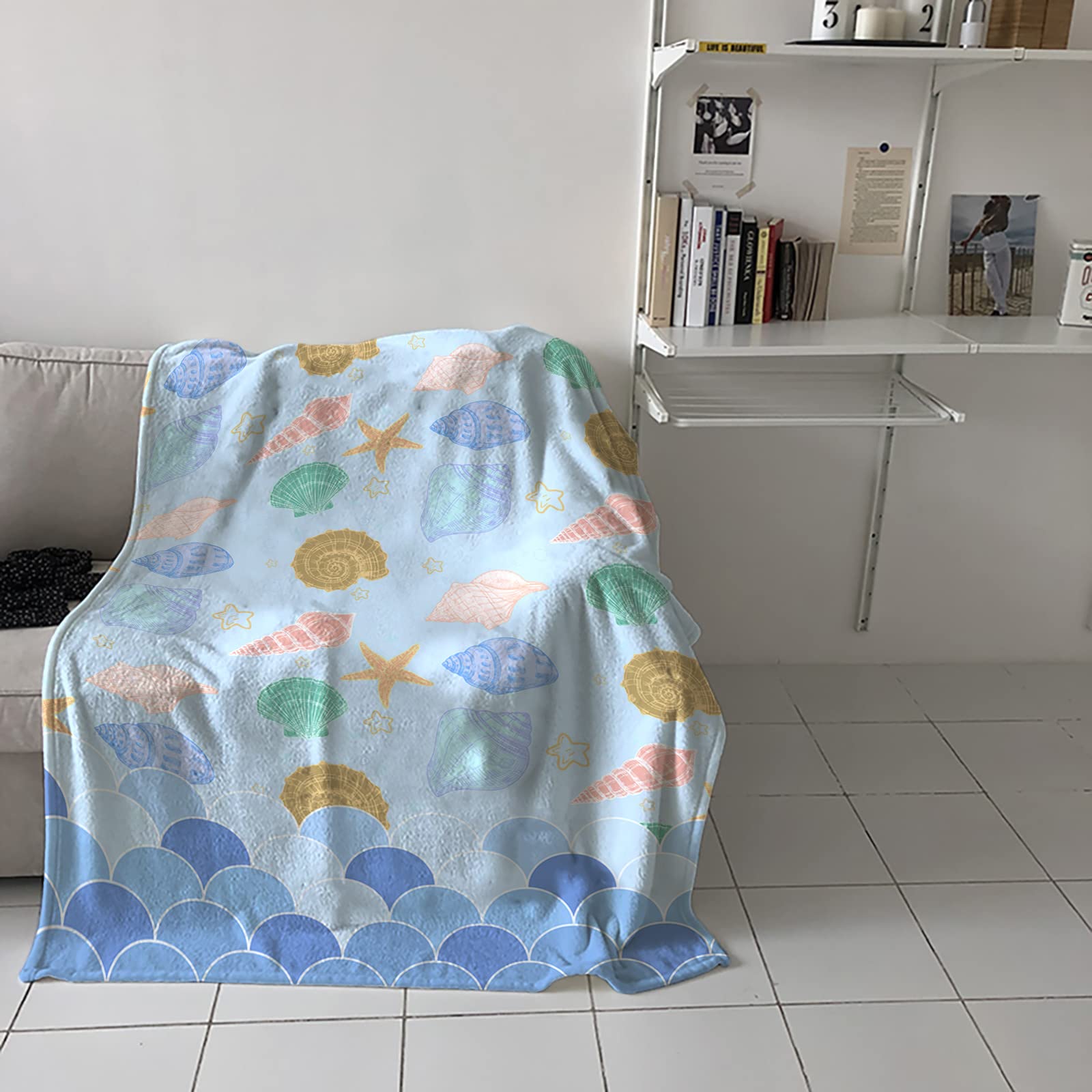 JarThenaAMCS Überwurfdecke Mit Ozean-Motiv – Aquarell-Design, 130x150 Cm, Aus Weichem Flanell