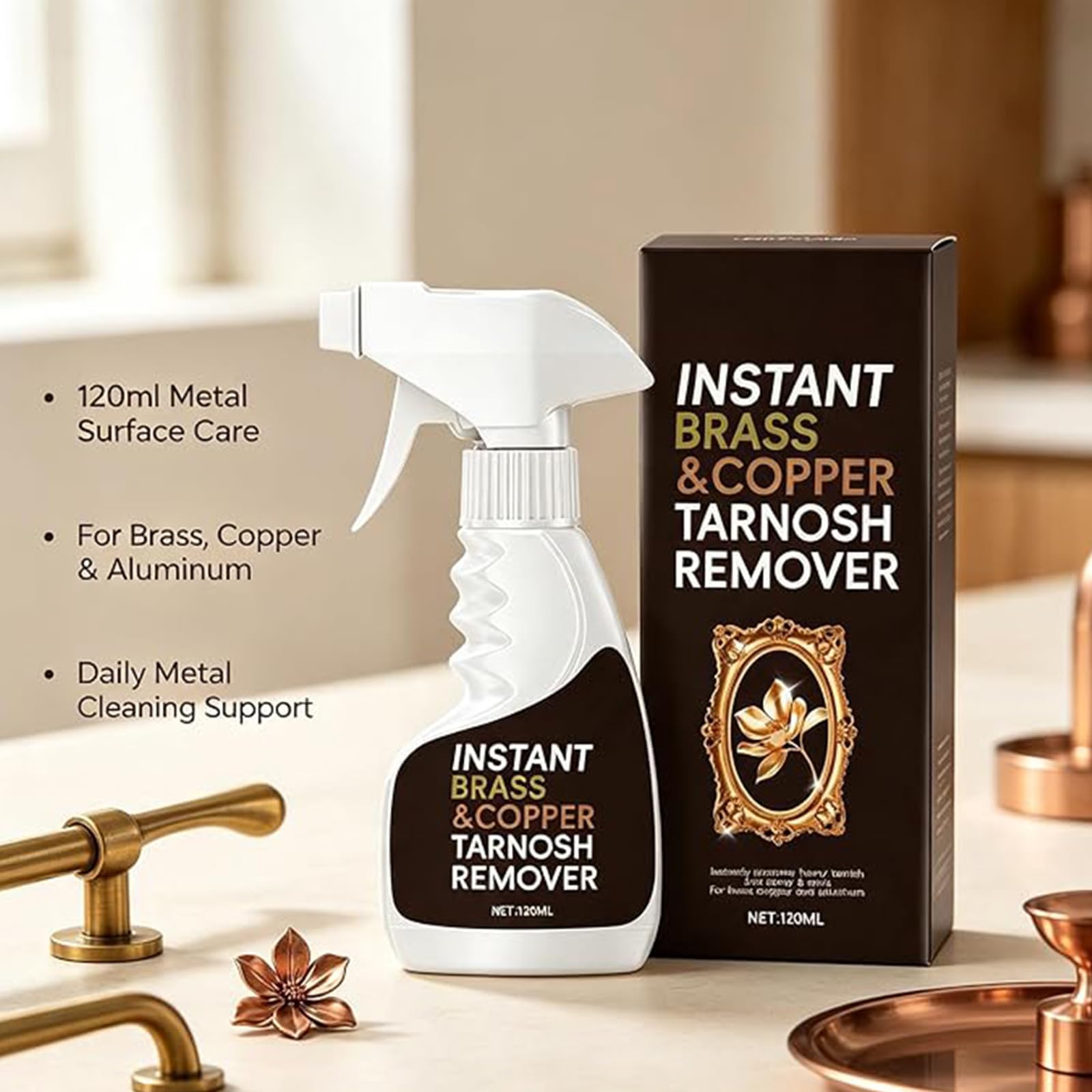 Sofort Messing-Anlaufentferner Spray, Messing Reiniger Und Politur (3pcs) | 120ml Metallpolitur Sanfte Formel Für Messing, Aluminium Und Metallbeschläge