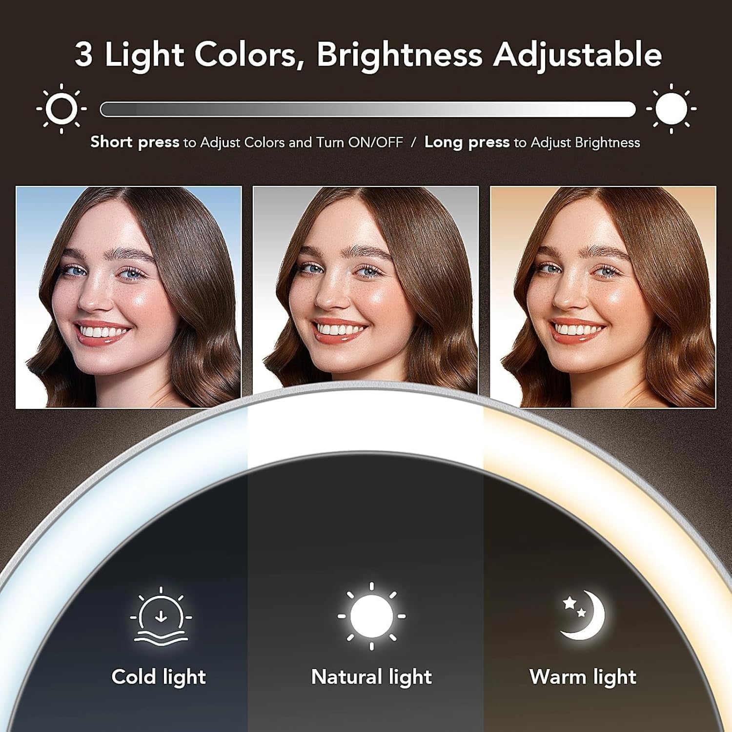 LED Kosmetikspiegel, 3-farbige Licht Verstellbare LED-Hollywood-Spiegel, 360-Grad-Dreh, Schlafzimmer, Kosmetik-Raum, Umkleideraum Touchscreen Dimmer, 60 cm