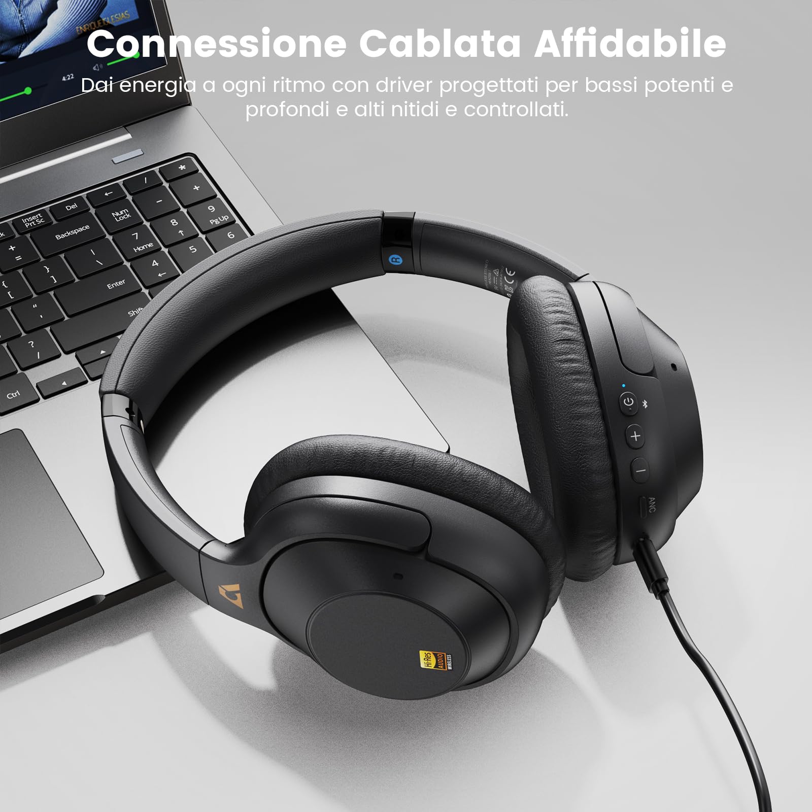 Riibox Y7Pro Cuffie Cancellazione Rumore Attiva Ibrida, Bluetooth 6.0 Cuffie Wireless Over Ear, 100 Ore di Autonomia, LDAC Hi-Res Audio, Bassi Potenti, App Personalizzabile, Modalità Trasparenza