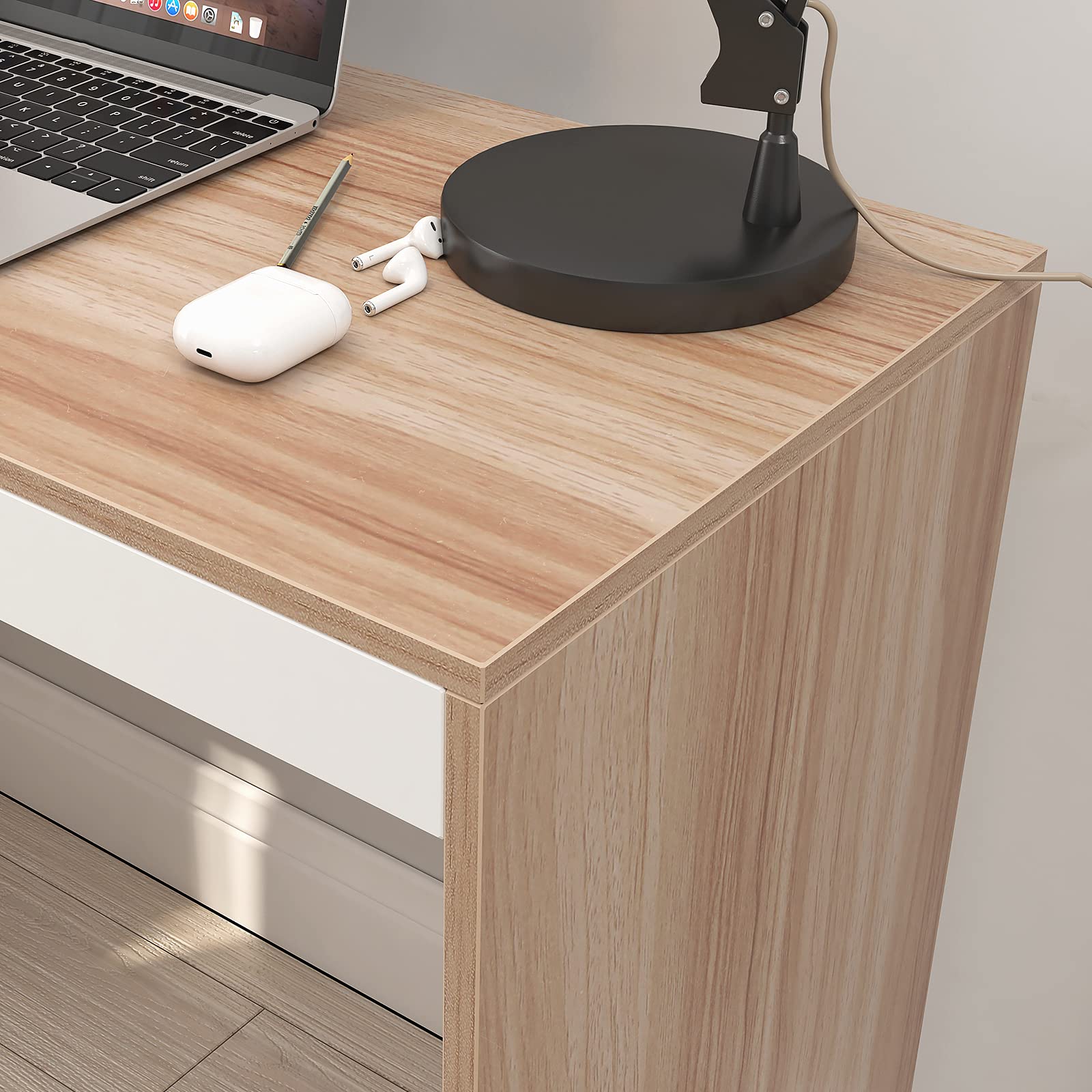 sogesfurniture BHEU-SZKST-BD-TW - Scrivania per computer portatile con ripiani, 110 x 40 x 91 cm, in teak e bianco