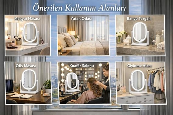 3 Işık Modlu LED Makyaj Aynası, Sarı, Beyaz ve Doğal Işık Seçenekli, Dokunmatik Sensörlü Açma,Kapama, Ayarlanabilir Parlaklık, Masaüstü Kozmetik ve Bakım Aynası, Şık Modern Tasarım