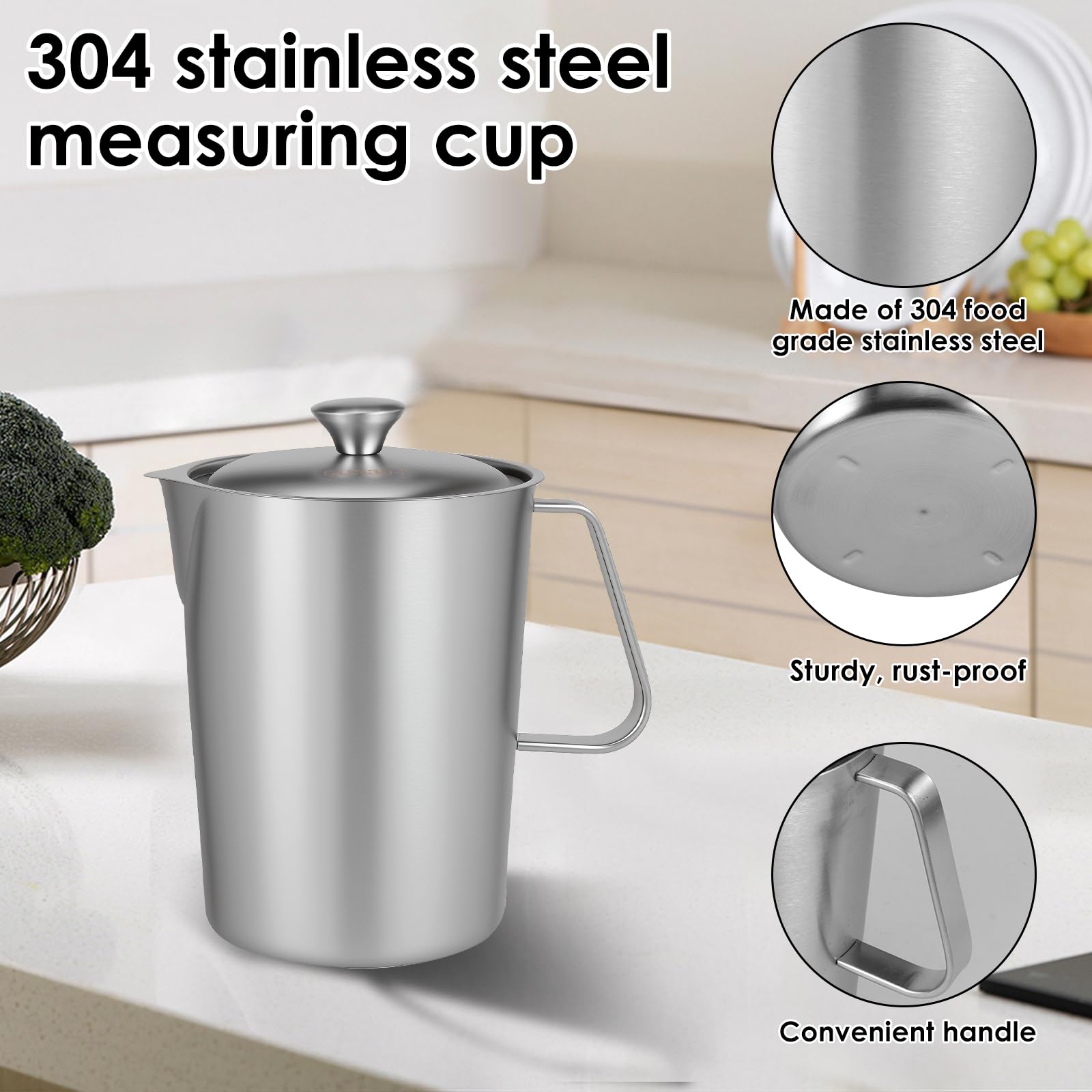 500ml Milchkännchen mit Feiner Graduierung Deckel Messbecher Edelstahl Milk Pitcher Milchkanne Edelstahl für Zuhause Küche Restaurant Bar Café Treffpunkt (500ml)