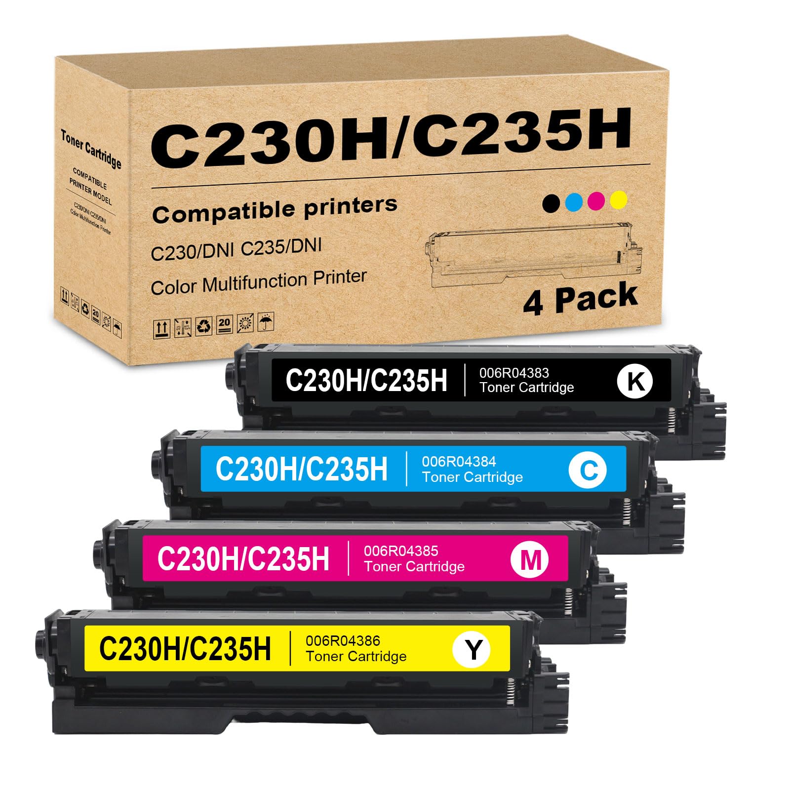 Heynnie pro Remanufactured 4Pack C235 C230 Toner Cartridge High Yield Replacement for Xerox C230 C230DNI C235 C235DNI Color Multifunction Printer（