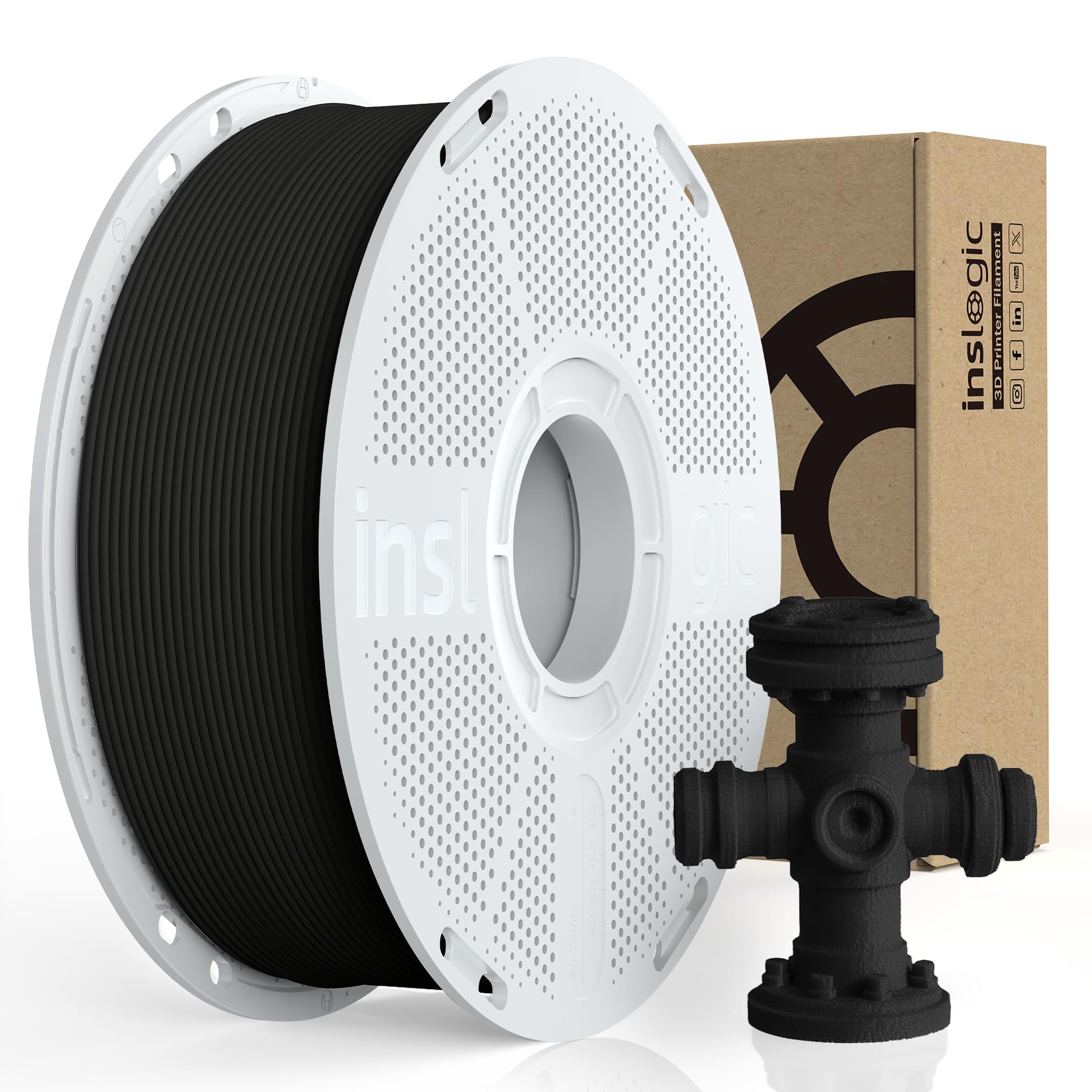 Inslogic Wstępnie wysuszony filament nylonowy 1,75 mm, filament do drukarki 3D, poliamid (PA) PA6/66, nie odkształca się, pasuje do większości drukarek FDM, szpula wielokrotnego użytku 1 kg, czarny