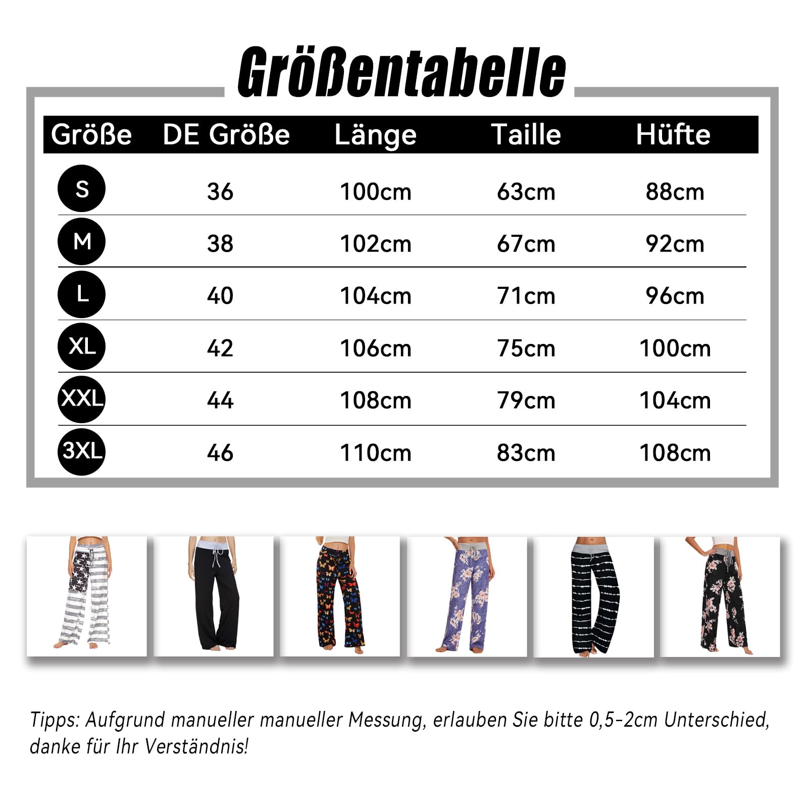AMYTIS LINGERIE Damskie spodnie do jogi, spodnie piżamowe, miękkie spodnie piżamowe, spodnie fitness, długie, rozciągliwe, ze ściągaczem, spodnie rekreacyjne, spodnie plażowe, szerokie nogawki