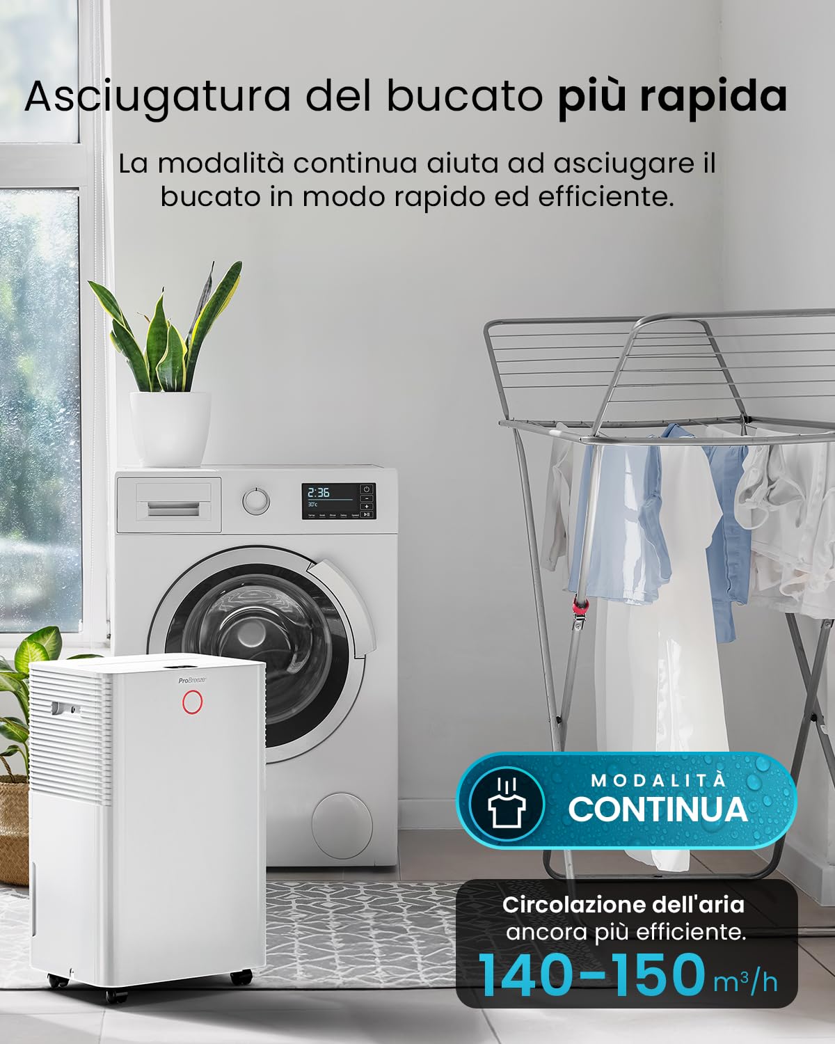 Pro Breeze OmniDry Deumidificatore Casa Muffa 20L/Giorno con Serbatoio da 4L e WiFi, Asciugatura Vestiti, sensore di umidità, Timer 24H, modalità Notturna per umidità, Muffa e condensa (30 m²)