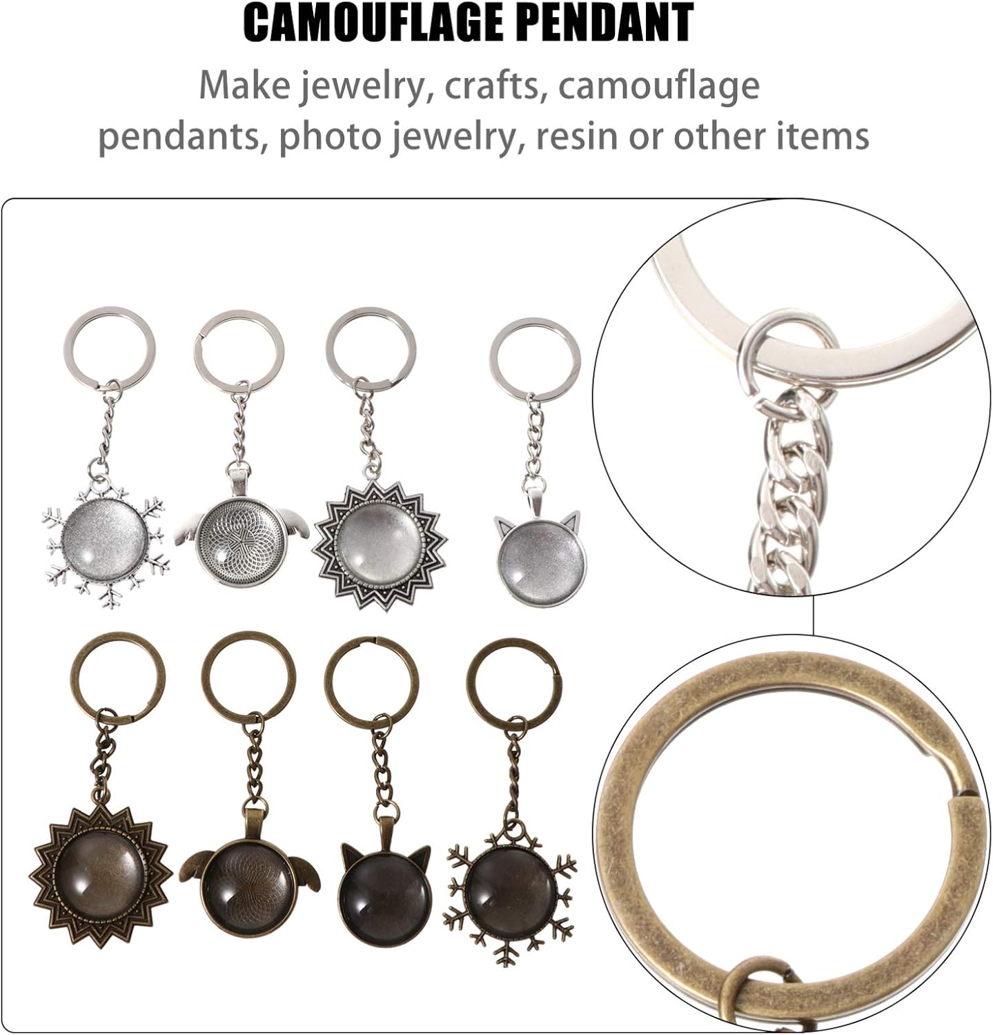 EXCEART Vintage Jewelry 58pcs Pendant Trays Kit Round Pendant Keychain Buckle Cameo Bezel Setting Tray with Clear Glass Dome Blanks for DIY Photo Jewelry Making Supplies Keychain Accessories