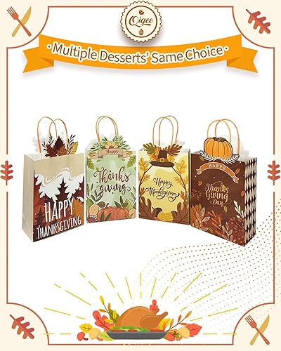 Miniatura 3 de qiqee Paquete de 24 bolsas de regalo de papel de Acción de Gracias con asas a granel de 8.7 x 10.6 x 4.3 pulgadas, bolsas de regalo de calabaza,