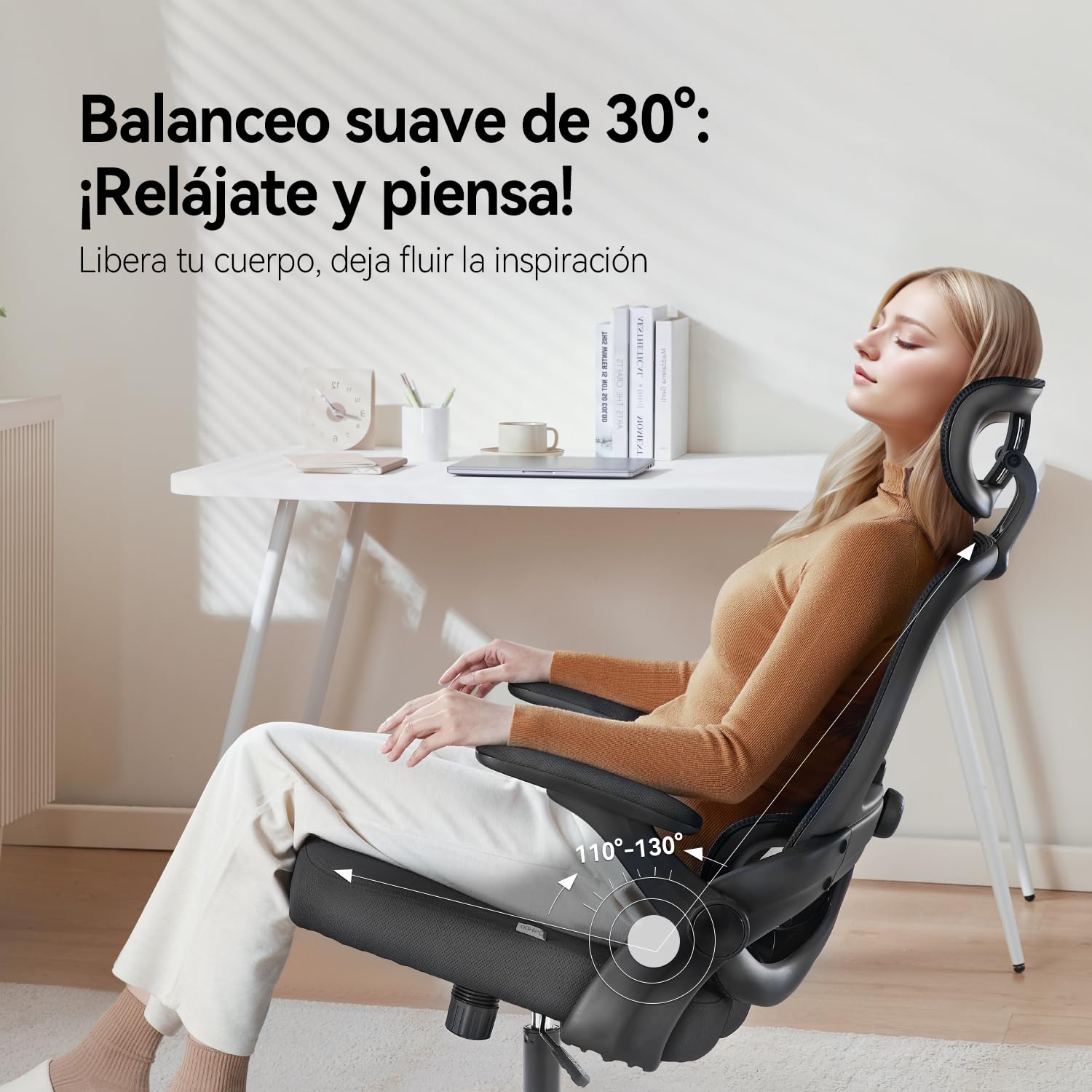 SIHOO M102C Silla ergonomica Escritorio, Silla de Oficina Grande y Alta con reposabrazos Plegables, Soporte Lumbar Ajustable Silla Escritorio, Silla Oficina ergonómica para Uso doméstico - Negro
