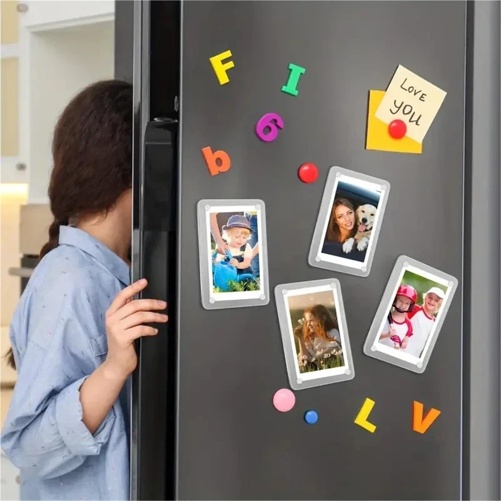 Ramki magnetyczne, 3 mini magnesy na zdjęcia, dwustronne, w rozmiarze portfela