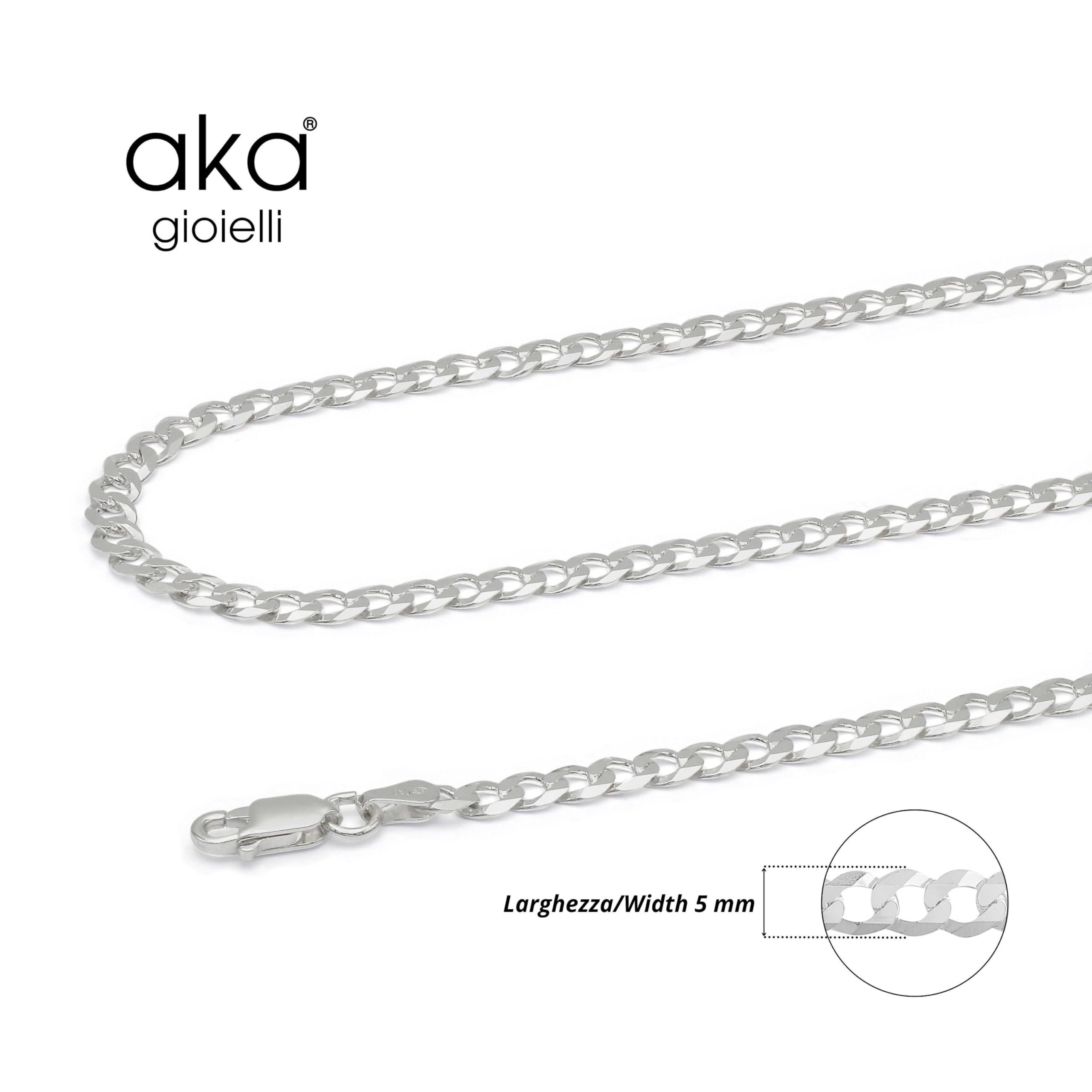 Aka Gioielli - Collana Uomo Donna Argento 925 Vero - Catena Cubana 5mm in Argento 925 Massiccio - Collana Ipoallergenica Lunghezze: 45 50 55 60 65 75 cm - Made in Italy