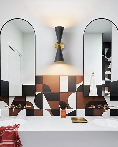 Miniatura 3 de Moderno aplique de pared negro y dorado, apliques vintage de doble cabeza hacia arriba y hacia abajo, lámpara de pared con cableado interior para