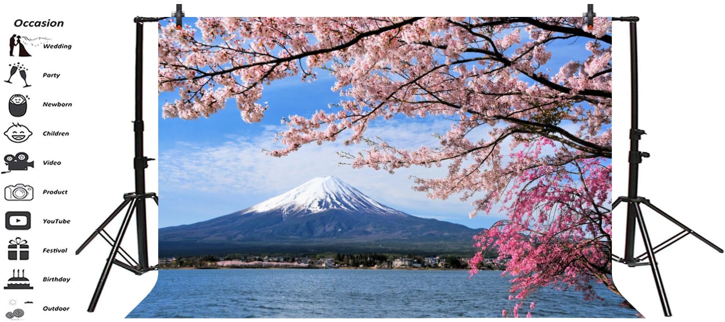 Japonia Fuji Góra Tło Różowy Kwiat Wiśni Wiosna Fuji San Tło Japońskie Tematyczne Dekoracje Imprezowe Dekoracje Przyjęcia Urodzinowe Święto Wakacje Studio Strzelnica rekwizyty 2,4 x 2,4 m