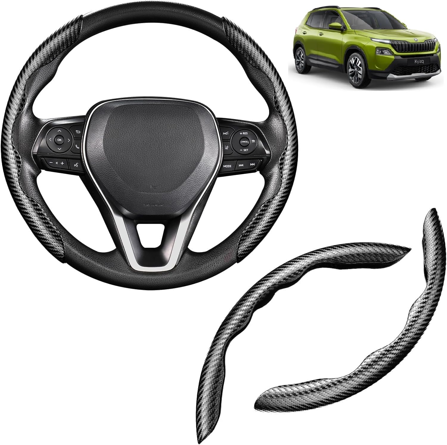 Carbon Fiber Steering Wheel Cover for Kylaq All 2025 Onwards Models of SK-ODA Wheel Grip Cover Cars Universal Fit Anti-Slip, Interior Decoration, Car Accessory, 14.5"-15" (Carbon Black)-picture-17