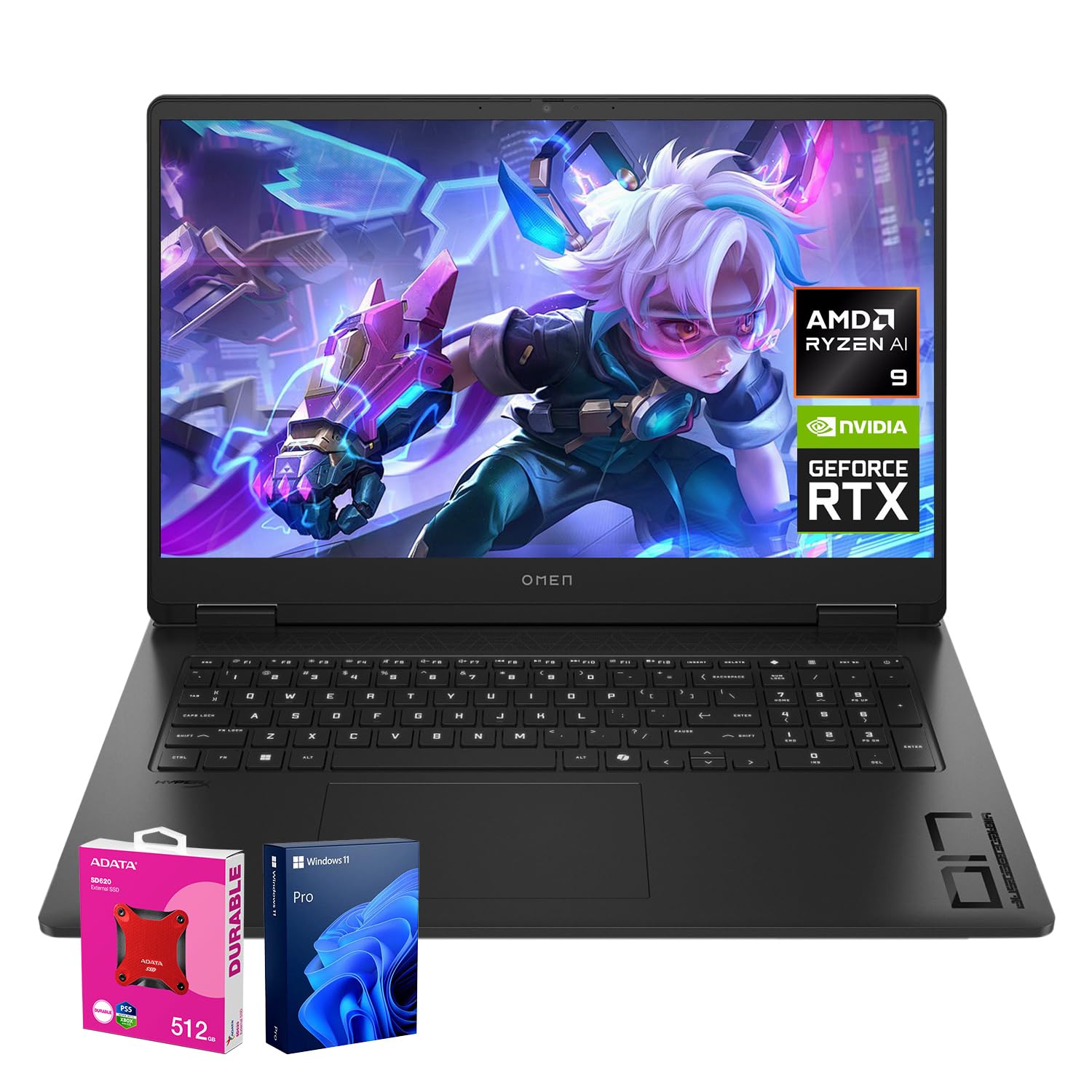 HP OMEN 17.3 RTX 5070 AI Pro Gaming Laptop, 17.3" FHD 144Hz, AMD Ryzen AI 9 365, NVIDIA RTX 5070, 64GB DDR5 RAM, 2TB SSD, RGB Backlit KB, Low Blue Light, Bundle with SD620-512GCBL