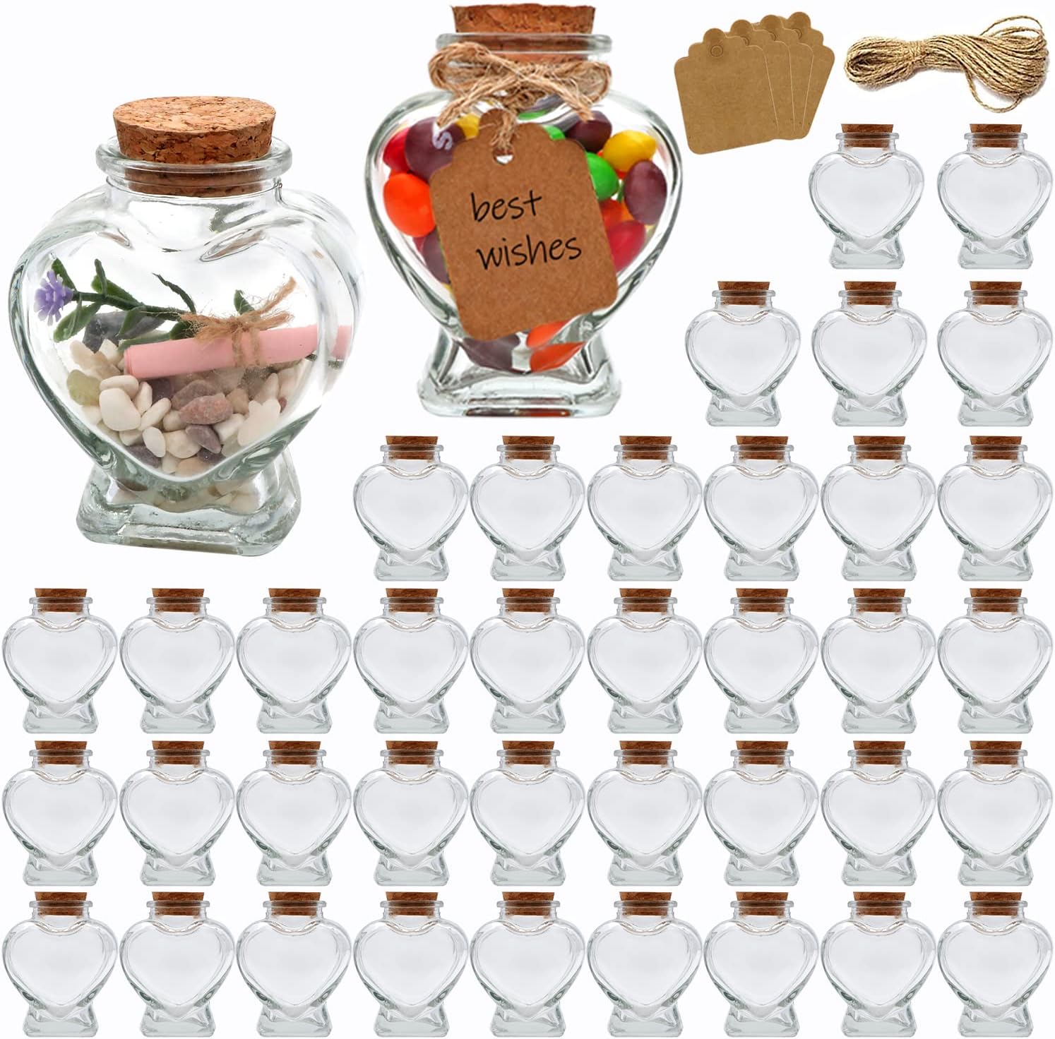 Brajttt Heart Glass Jars with Cork,2.7 OZ Glass Wish