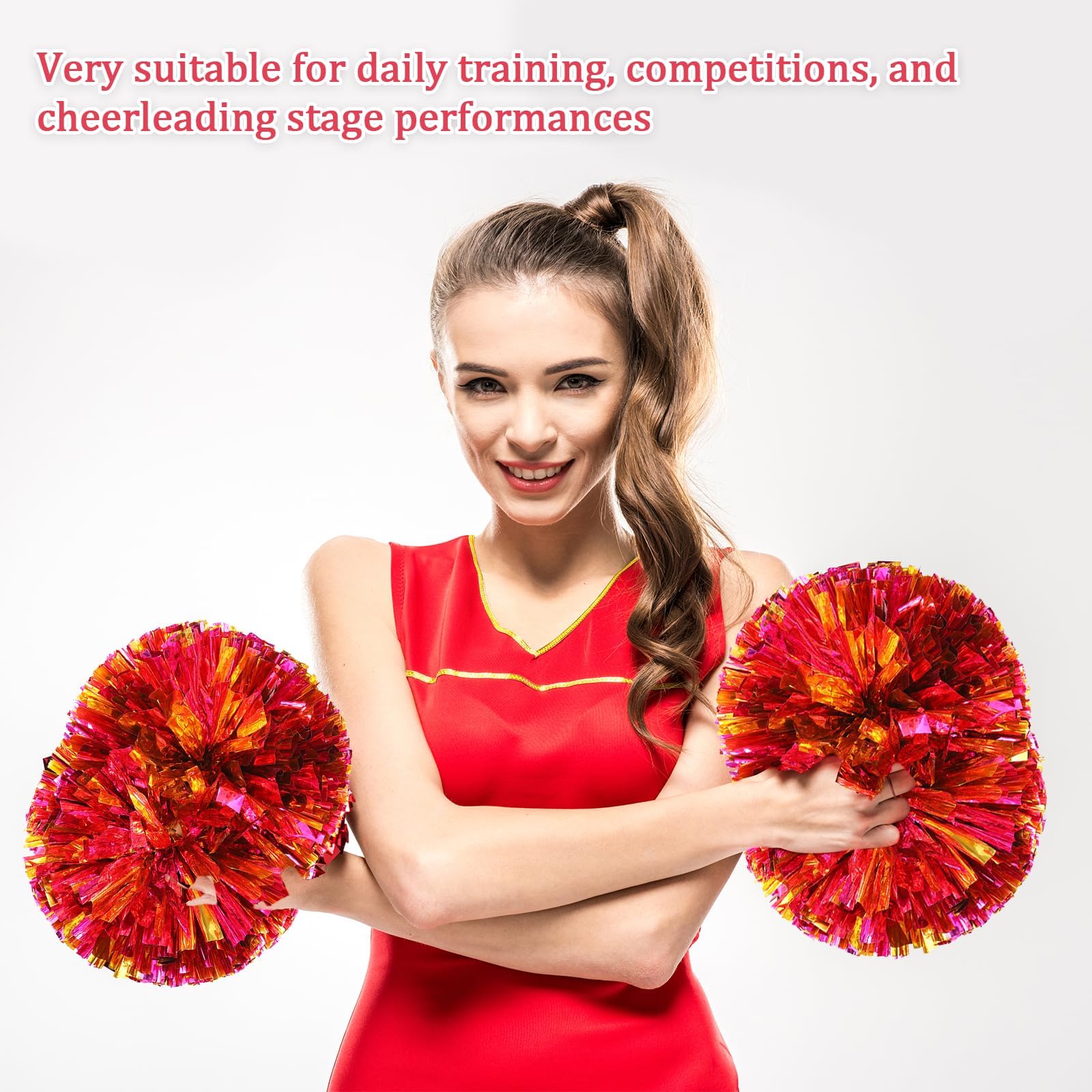 Pon Pon Cheerleader Yuqilin - 2 Pezzi Metallizzati, Con Maniglia, Per Squadre Sportive (Argento+Rosa Rossa)