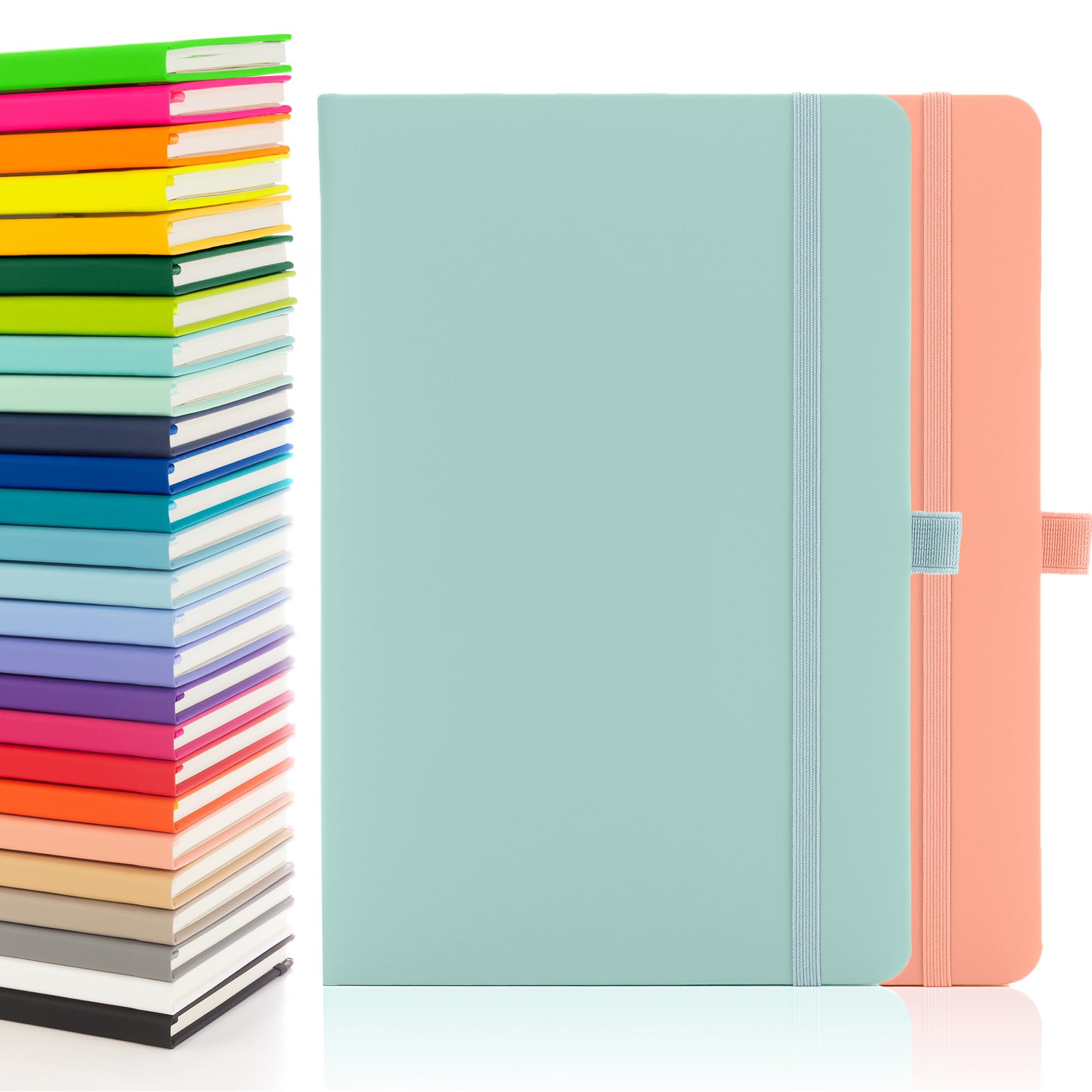 Notes London 2 x Eco A5 Notebook with Lined Pages, Pen Loop, Ribbon, Date Marks and Paper Pocket, Medium Hardback Journal
