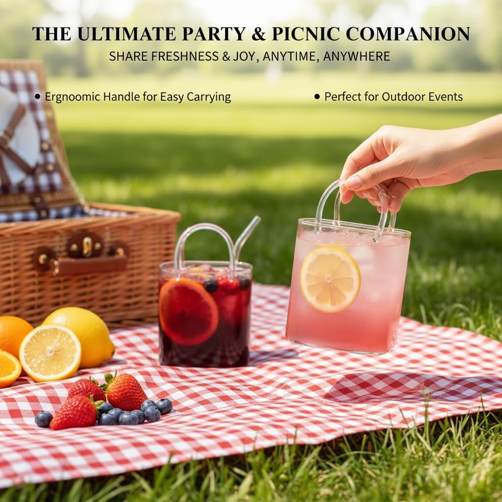 Glass Purse for Drinks Unique Wine Glasses Vase Cute Cocktail Cups Bowl Creative Drinking Cup Reusable Glasss Fruit Juice Tea Flower Display Gift Women Party Decor Handbag Design