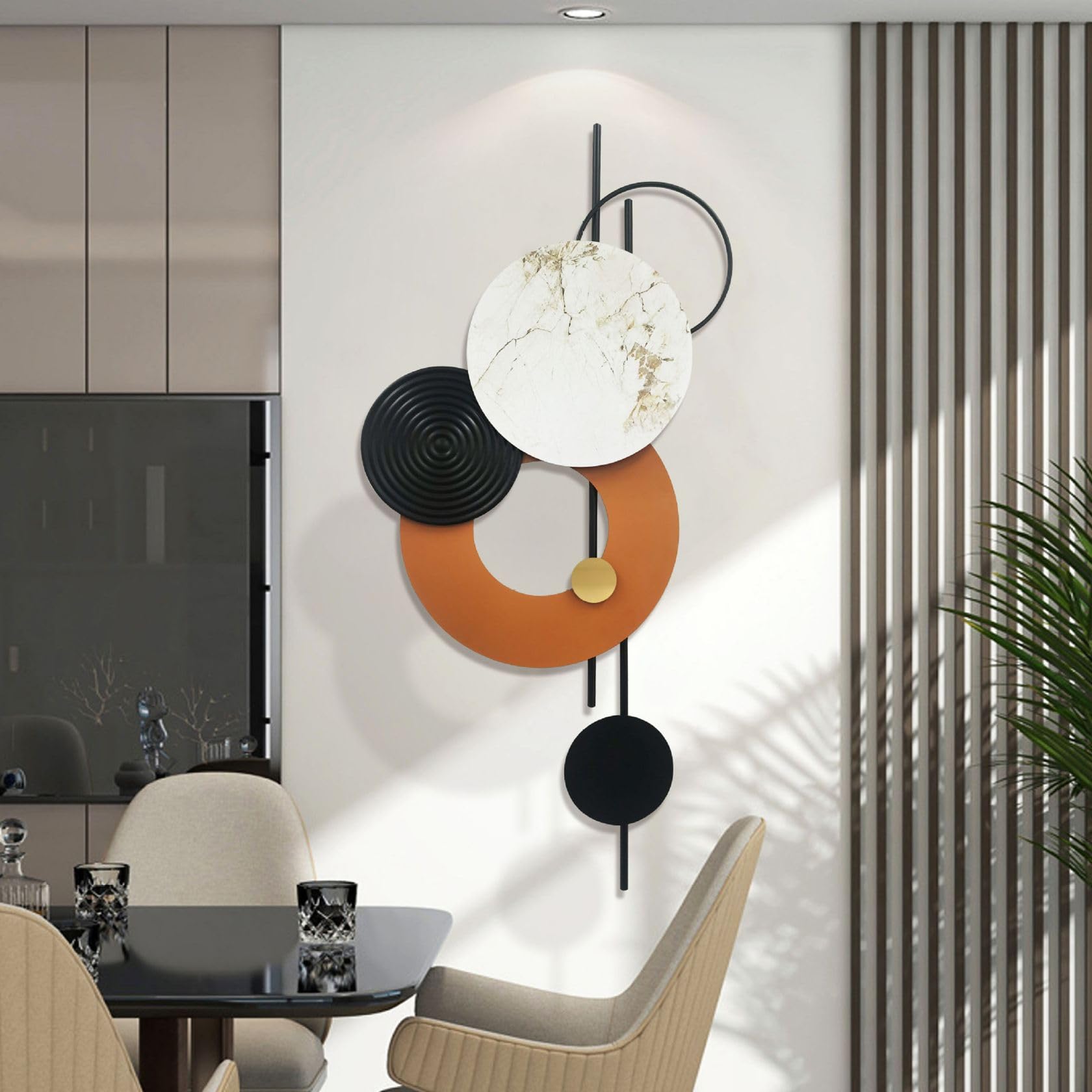 GERHWASH Wanddeko Moderne Wanddeko Wohnzimmer Wand Deko Metall 3D Wandbilder Groß Wanddekoration Runde Boho Wandskulpturen Flur Deko für Home Office,Schlafzimmer,Small Wall Art （40 × 100cm）