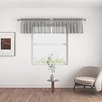 Vista 73 de UPOPO Paneles de Cortina Beige Pequeños Cortinas Transparentes de Gasa de 16 Pulgadas de Largo Cortinas de Cocina de Voile con Textura de Lino