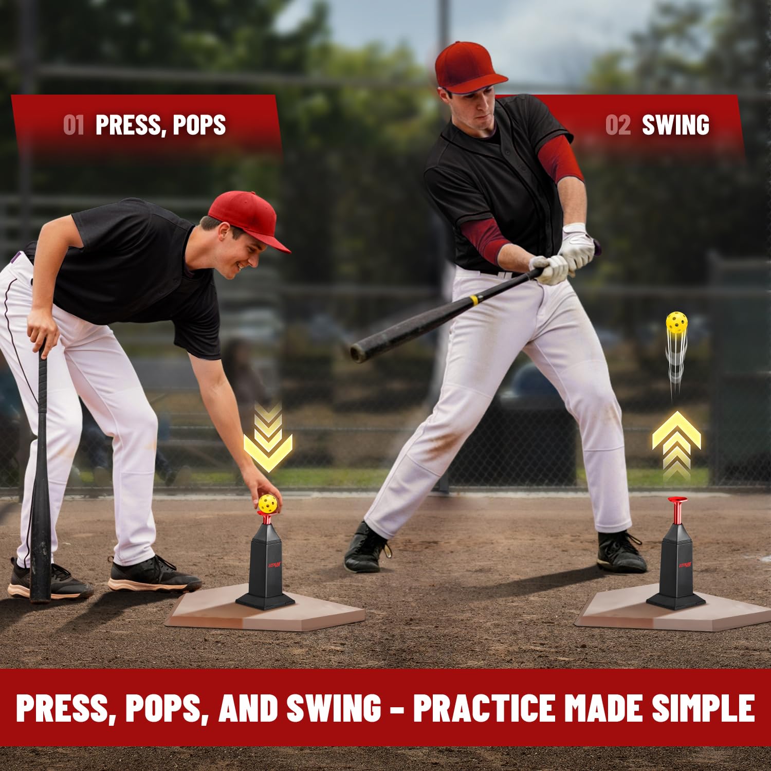 Tee-Popper mit 12 Mini-Bällen, Pop-Höhe bis zu 101,6 cm, Schlag-Tee für Baseball und Softball, Pitching-Maschinen für Schwungübungen ohne Krug, Baseball-Training für alle Spieler