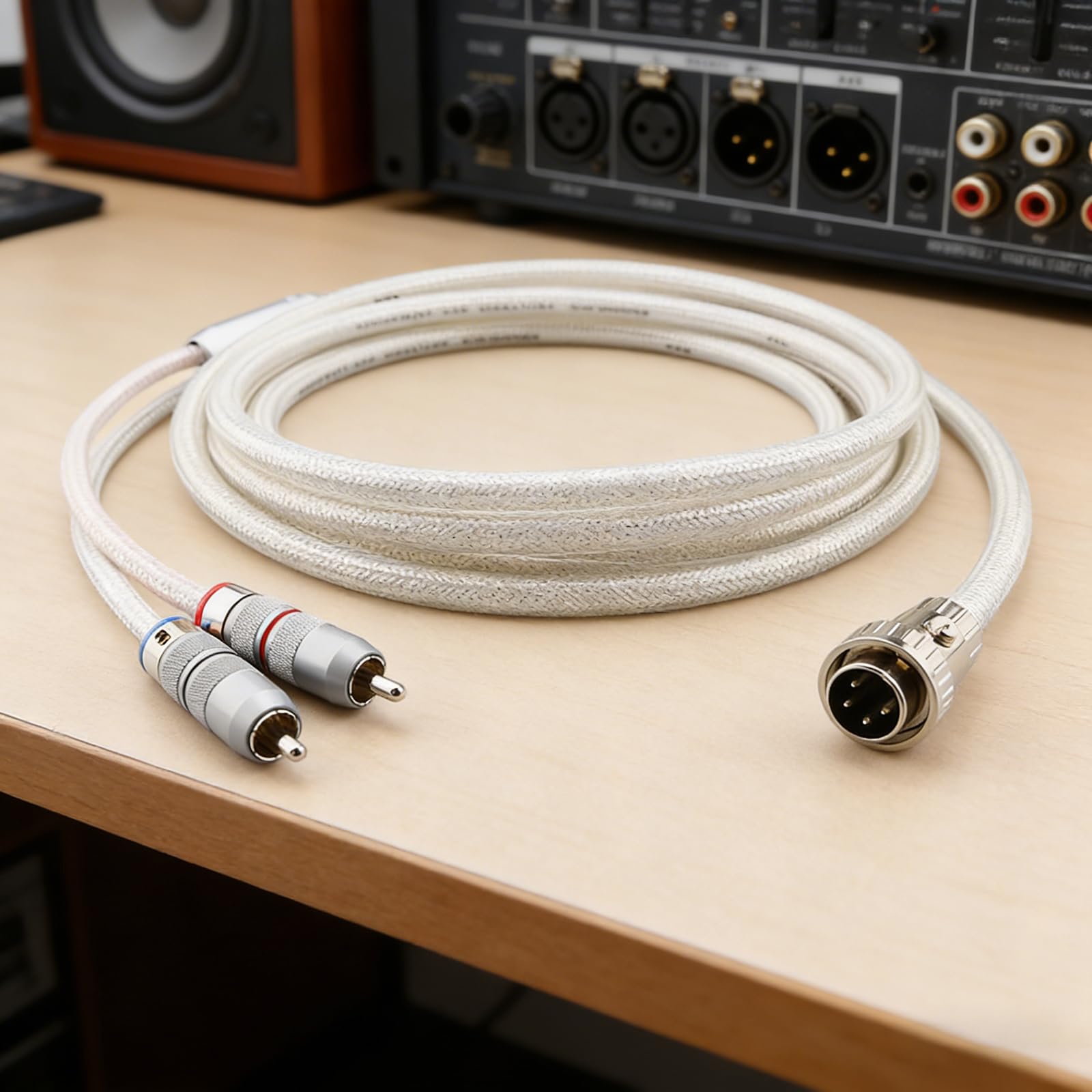 Cavo audio da 4 pin DIN a 2 RCA con cavo di ricambio rivestito in argento per accessori di trasmissione home theater