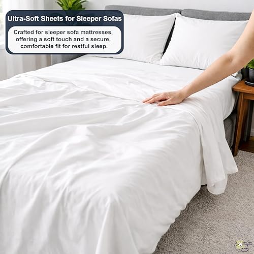 Miniatura 3 de Cottington Lane Sleeper Sofa Sheets Queen Size, 4 Piece Premium Quality 100% Egyptian Cotton Sofa Bed Sheet Set for Pull Out Couch, Loveseat &