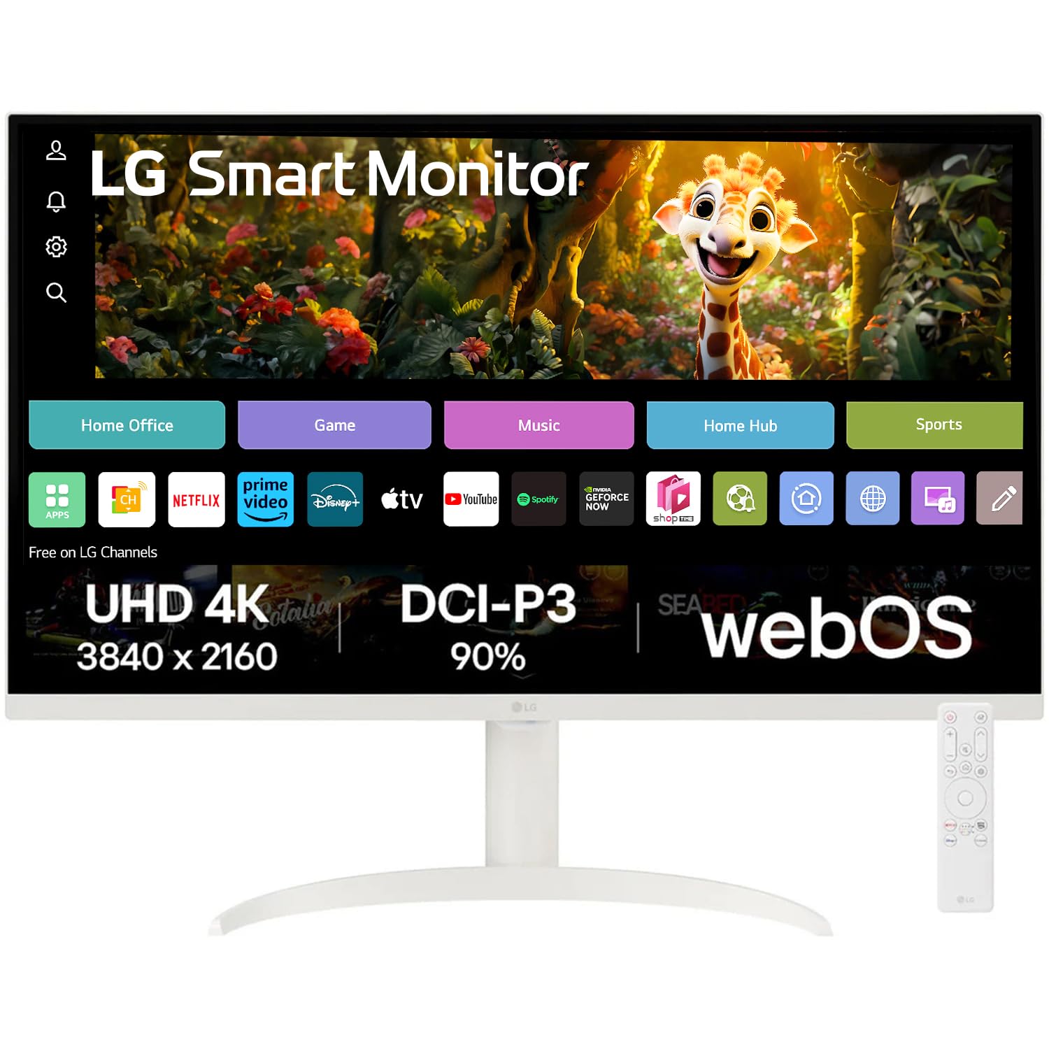LG 32SR75U Smart Monitor with Steaming TV,32", 4K UHD (3840 x 2160), HDR10, USB Type-C, WebOS, Apple AirPlay 2, Screen Share, Bluetooth, Built-in Speaker, Height Adj., HDMI, USB, Remote Control,White
