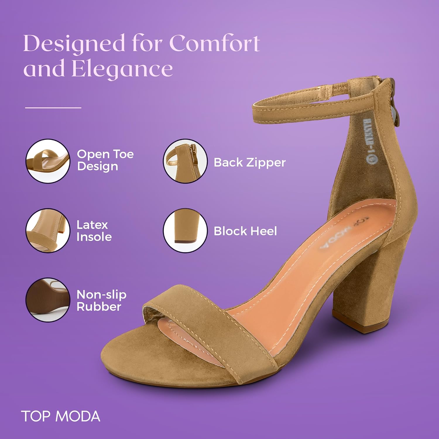 TOP MODA Hannah-1 Ankle Strap Dressy High Heel Sandal, Non-slip Sole, For Wedding, Party, Prom, Evening Wear, or Any Occasion, Sleek Style Block Heel Sandals - Image 6