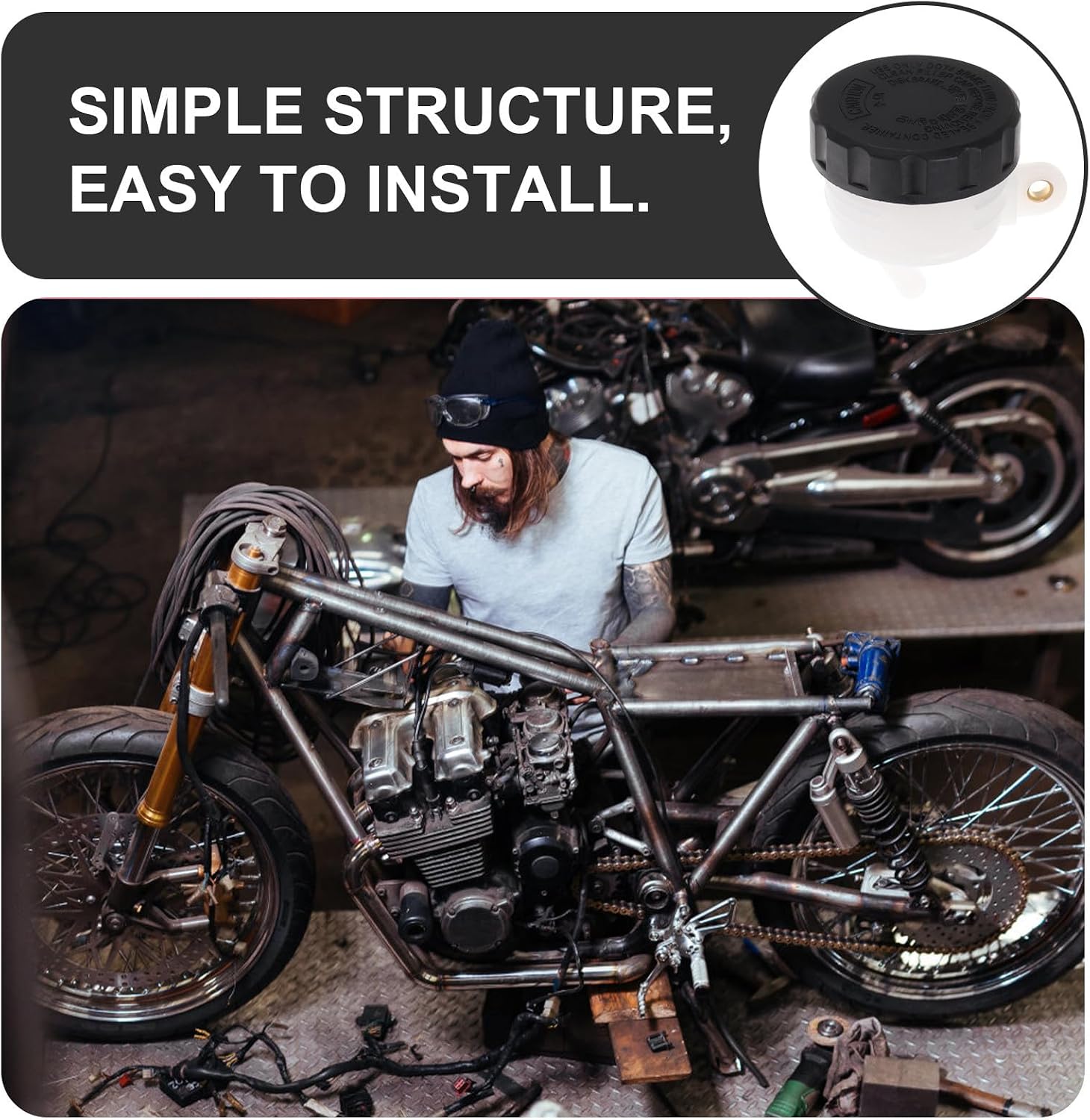 Generic Motorcycle Rear Brake Fluid Reservoir Bottle Plastic Oil Reservoir Black Color with 6mm Hole Diameter, Simple Structure to Prevent Leakage for-road Bikes and Motorcycles