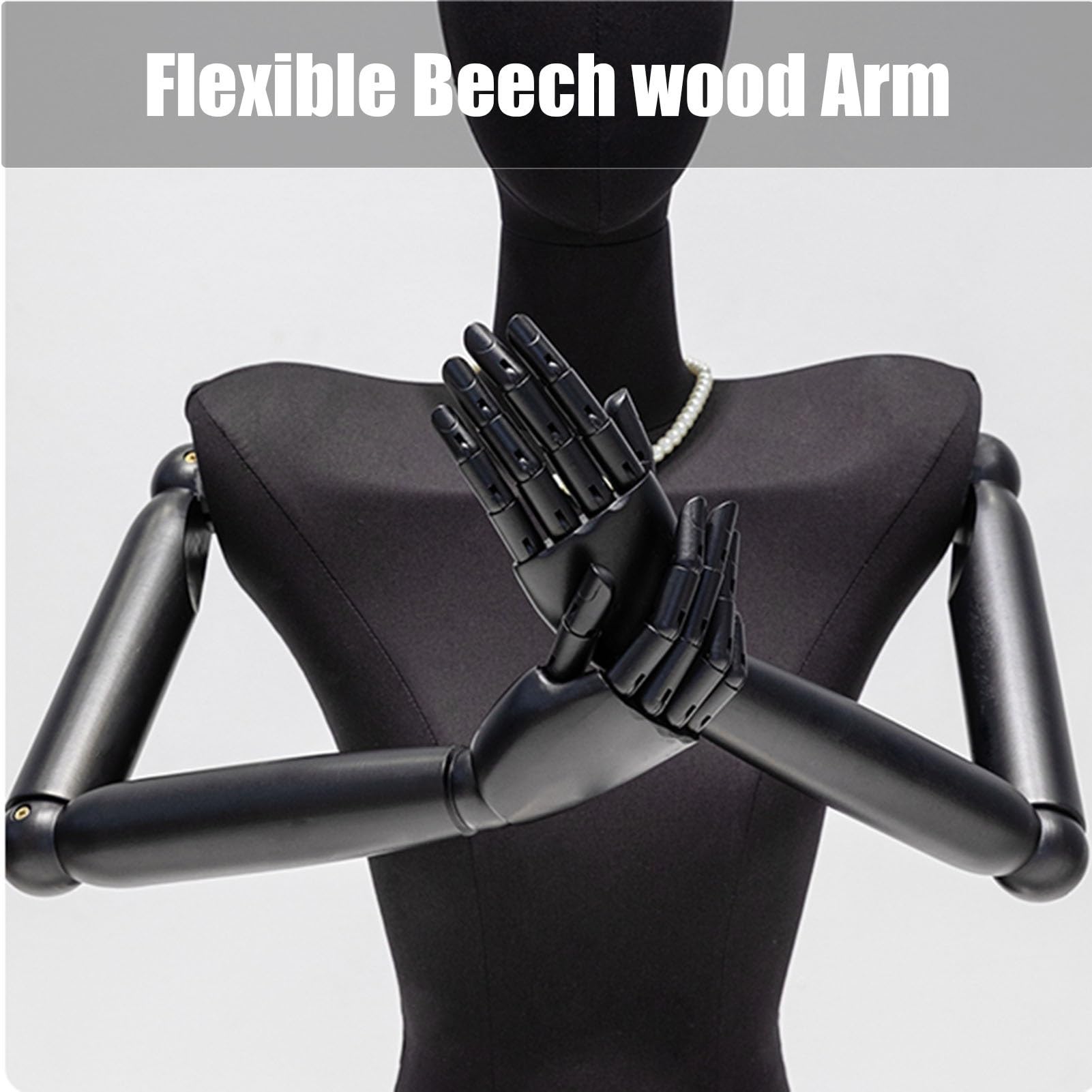 Manichino Sartoriale Busto Donna, Disegno della Spalla Deformata Tailors Dummy Torso Appendiabiti con Bracci in Legno Faggio, Altezza Regolabile 65,7-87,4 Pollici(Silver,B)