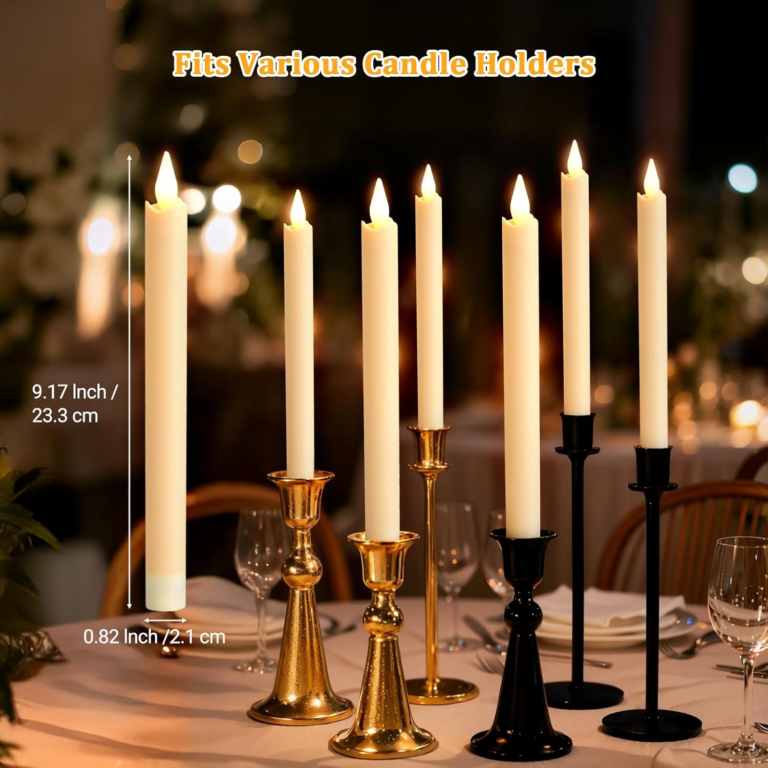 IMAGE Rechargeable Flameless Taper Candles with Charging Station, LED Flickering Candlesticks with Remote & Timer, 9.2 Inch Perfect for Home/Wedding/Halloween/Christmas Decor,6PCS