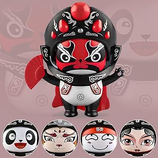 Sichuan Opera Face Changing Doll, Chinese Peking Figurine with 5 Unique Faces, Beijing Bian Lian Plastic Decorative Ornament Toy, Handicraft Mascots Souvenir for Home Office Hotel,Red