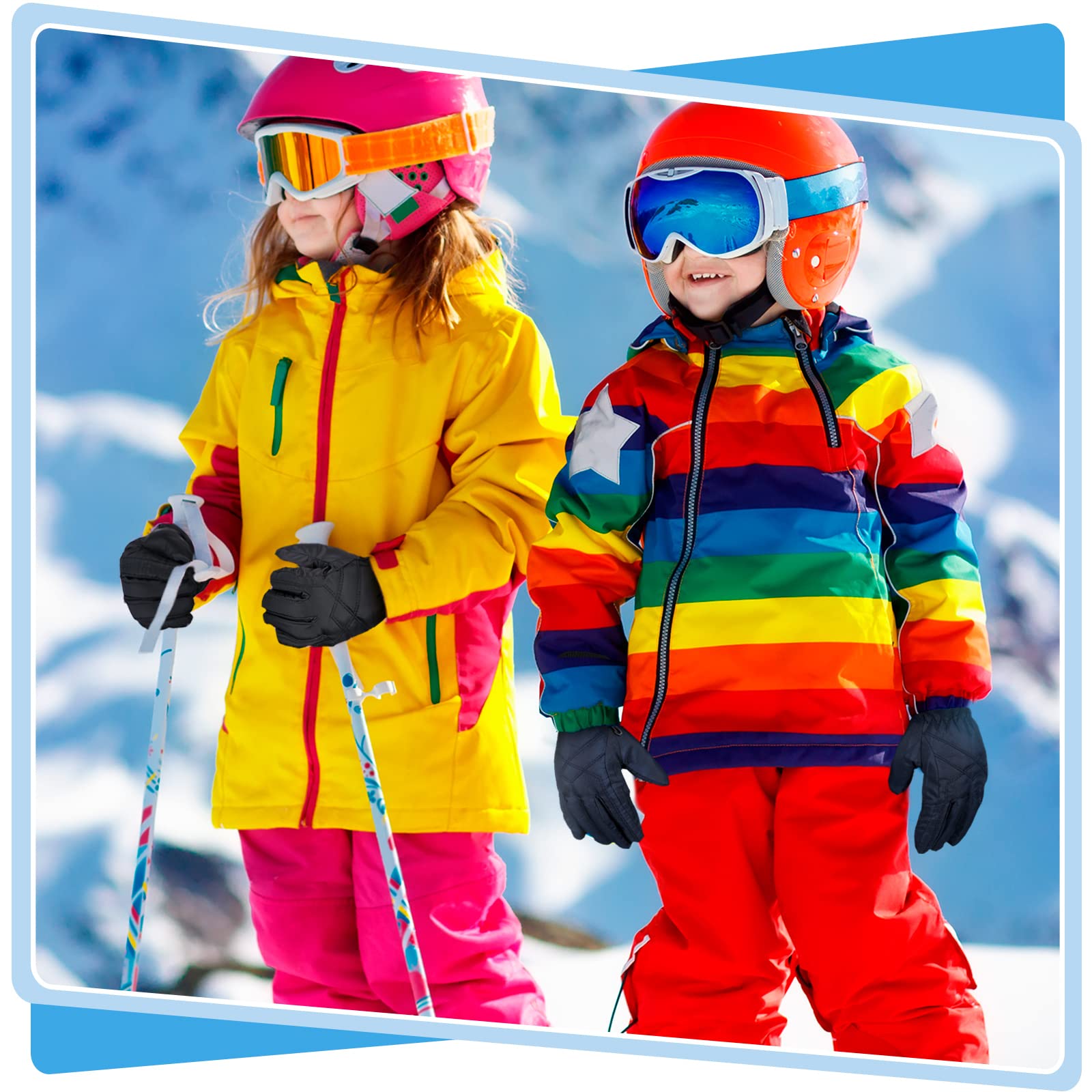 SATINIOR 2 Paires Gants de Ski d'enfants Gants de Sports Coupe-Vent Gants de Snowboard Thermiques