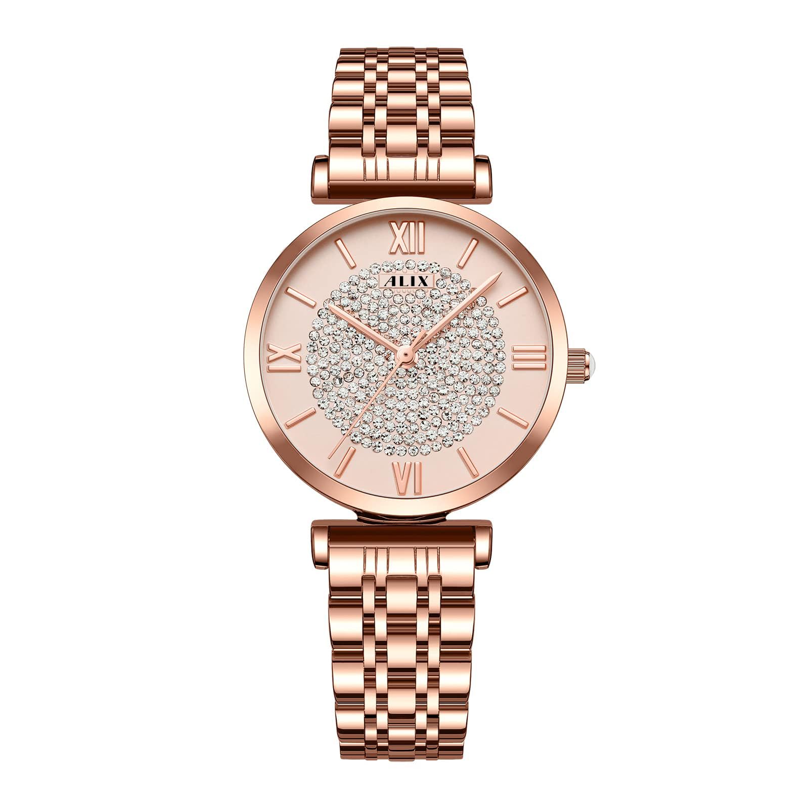 ALIX Eyechatchy Rosegold Roman Numerals Diamond Round Shape dial with Rosegold Strap Analog Watch (B0D9QP5VCW) Amazon Price History, Amazon Price Tracker