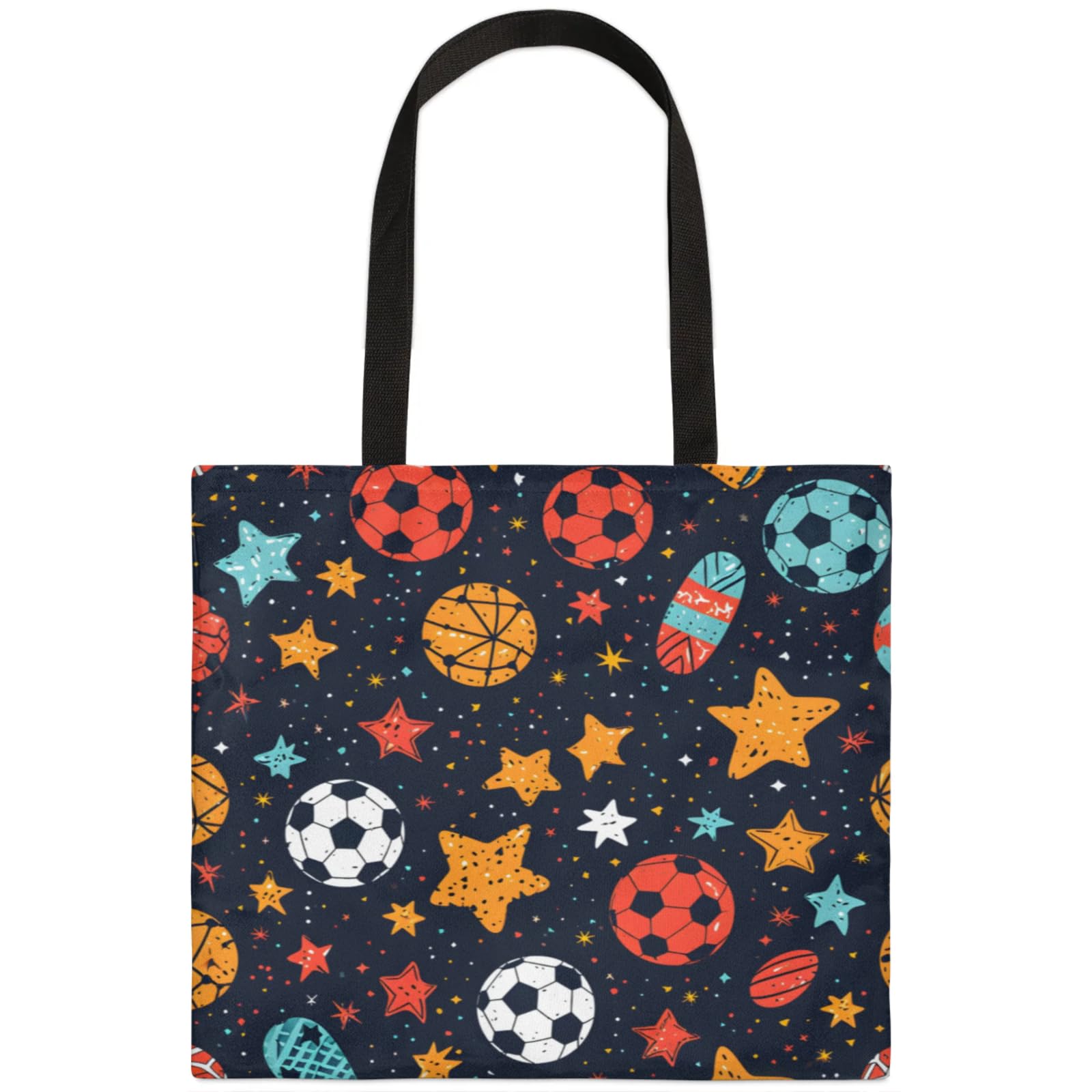 Mularoka Star Cartoon Football Rugby Square Canvas Tote Bag Top Handle Purses Stylish Women Canvas Shoulder Tote Bags Reusable Handbags for Work Travel Picnic Beach Shopping Gym Hiking