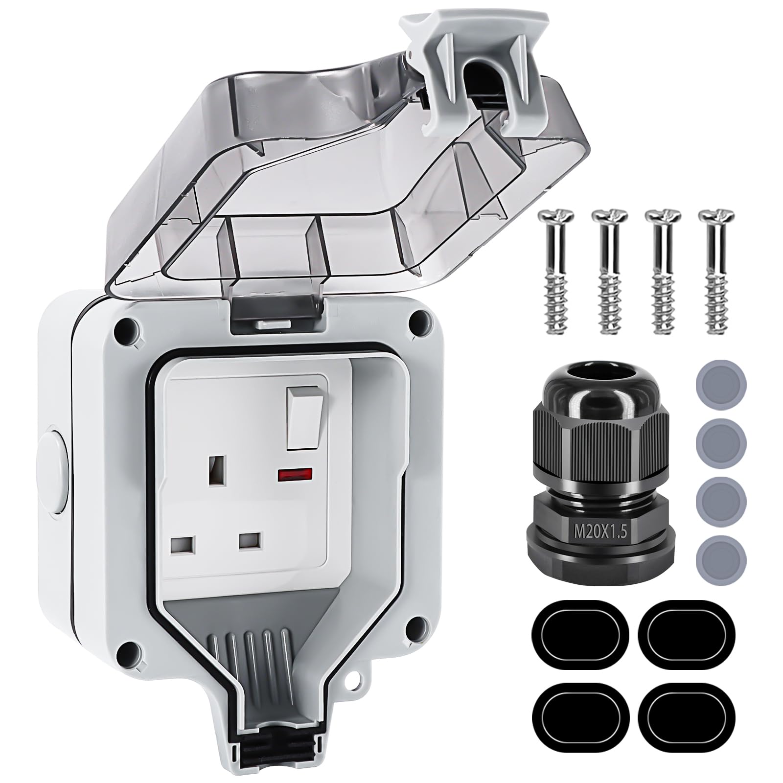 IP66 Outdoor Socket Box with USB Charging, Waterproof Wall Outlet
