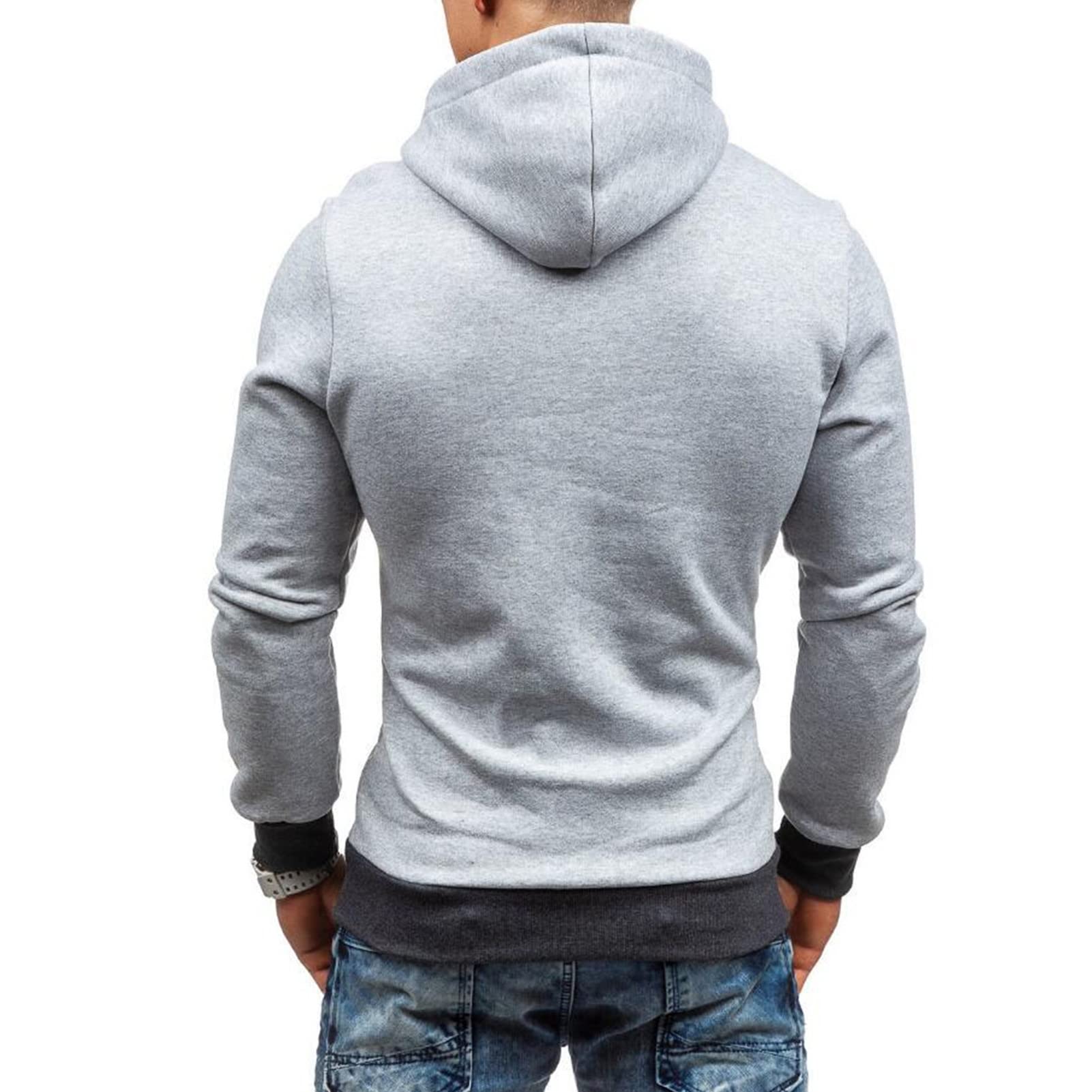 Maiyifu-GJ Men's Long Sleeve Diagonal Zipper Hoodies Zip Up Slim Fit Athletic Hoodie Hip Hop Hooded Sweatshirts with Pocket (Light Grey,Large)